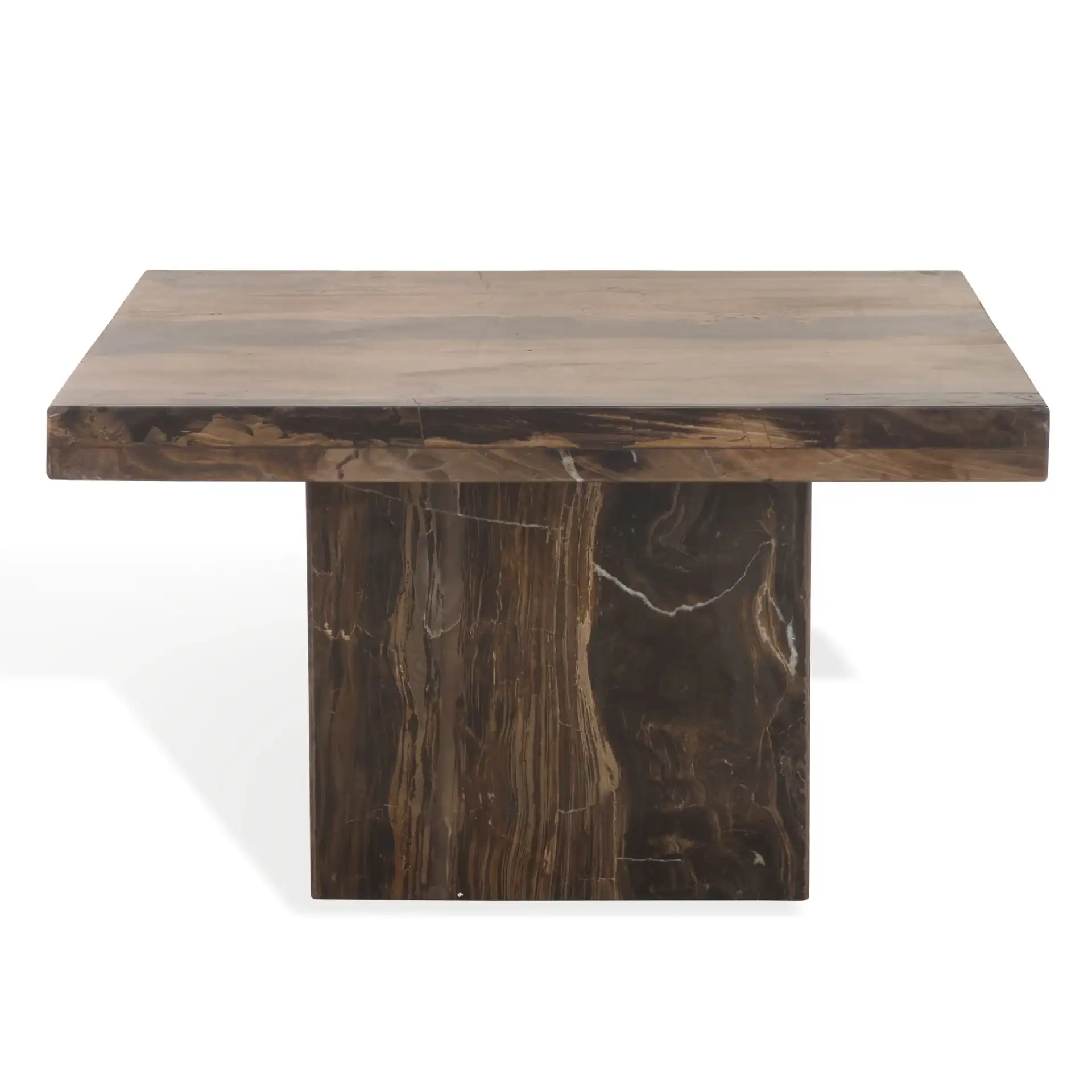 Olivia Square Travertine Accent Table in Brown, detail view