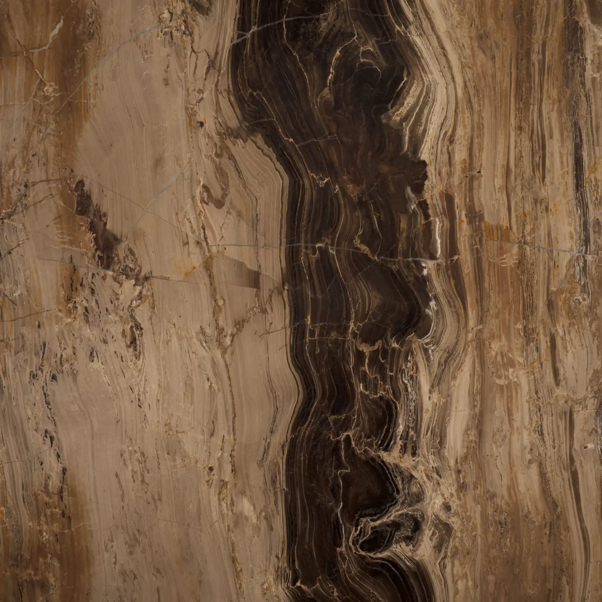 Olivia Square Travertine Accent Table in Brown, detail view