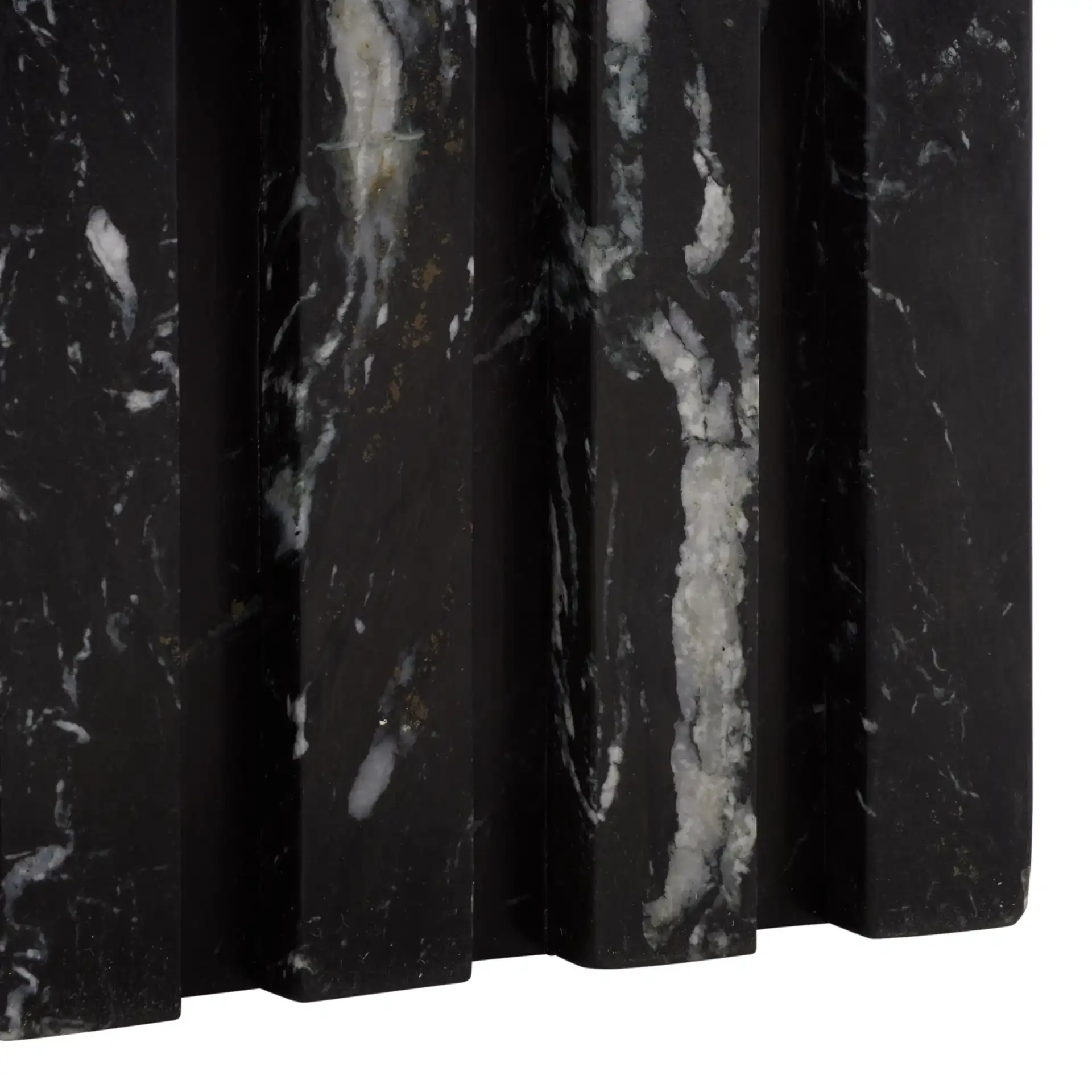 Olivia Square Travertine Accent Table in Brown, detail view