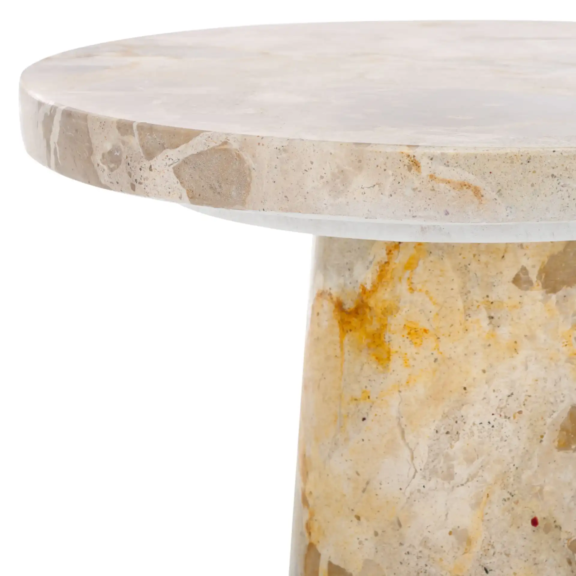 Valentia Round Marble Accent Table in Beige in a styled room