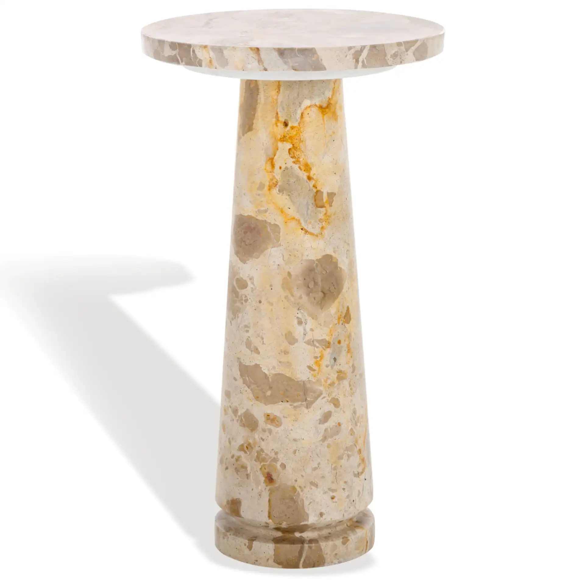 Valentia Round Marble Accent Table in Beige, detail view