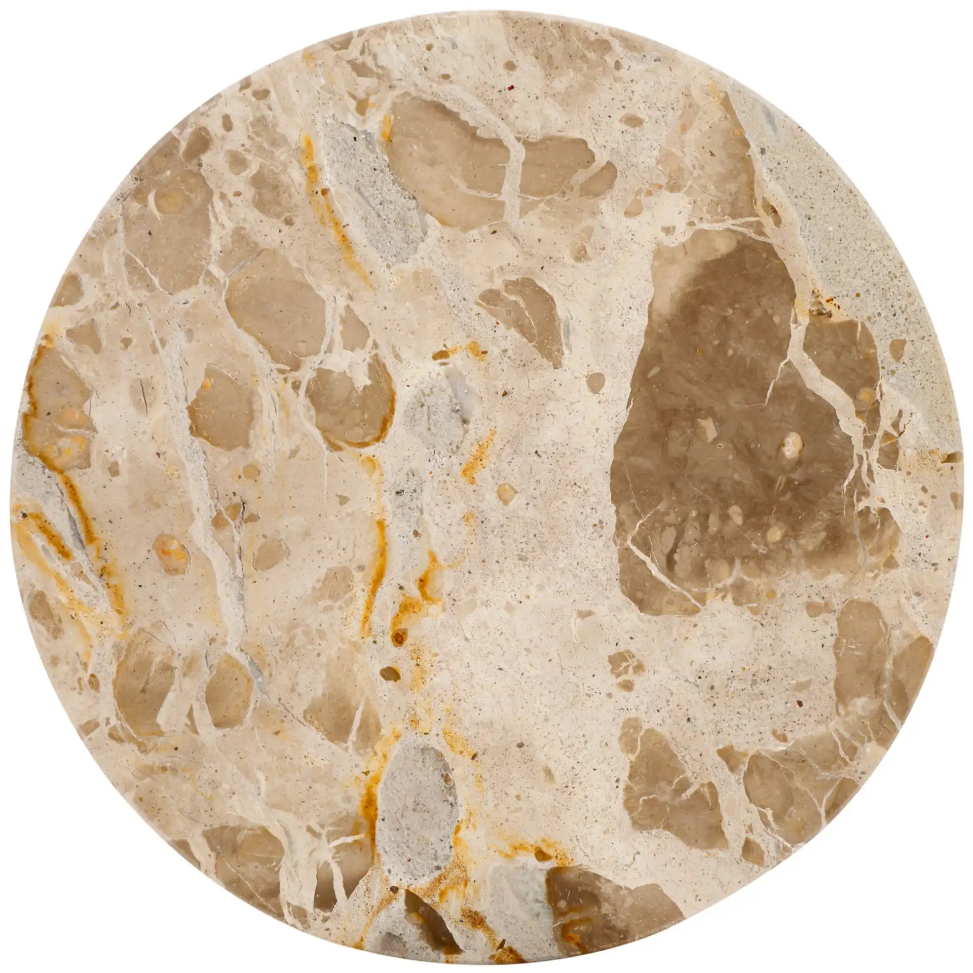 Valentia Round Marble Accent Table in Beige, detail view