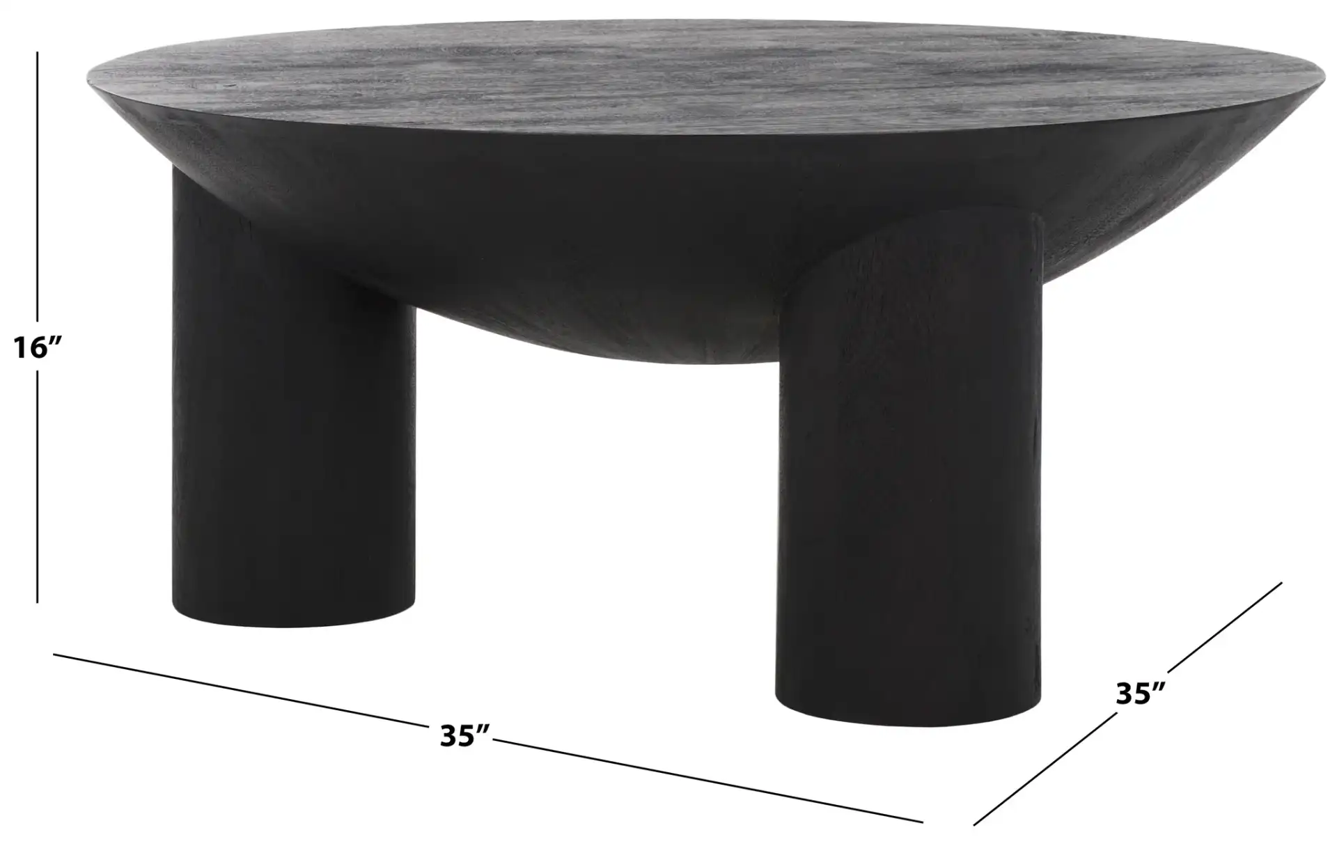 Calhoun Round Wood Coffee Table in Black, detail view