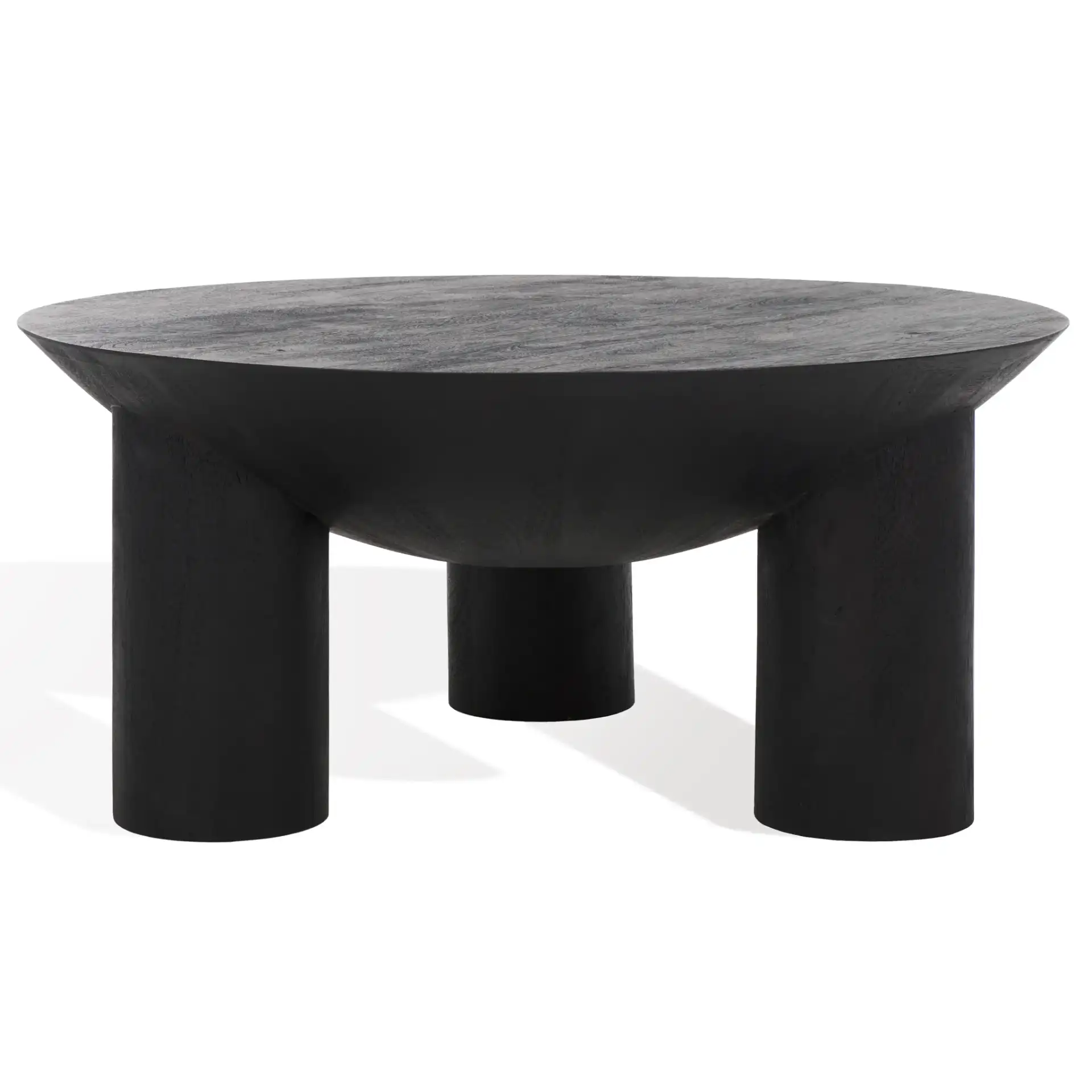 Calhoun Round Wood Coffee Table in Black, detail view