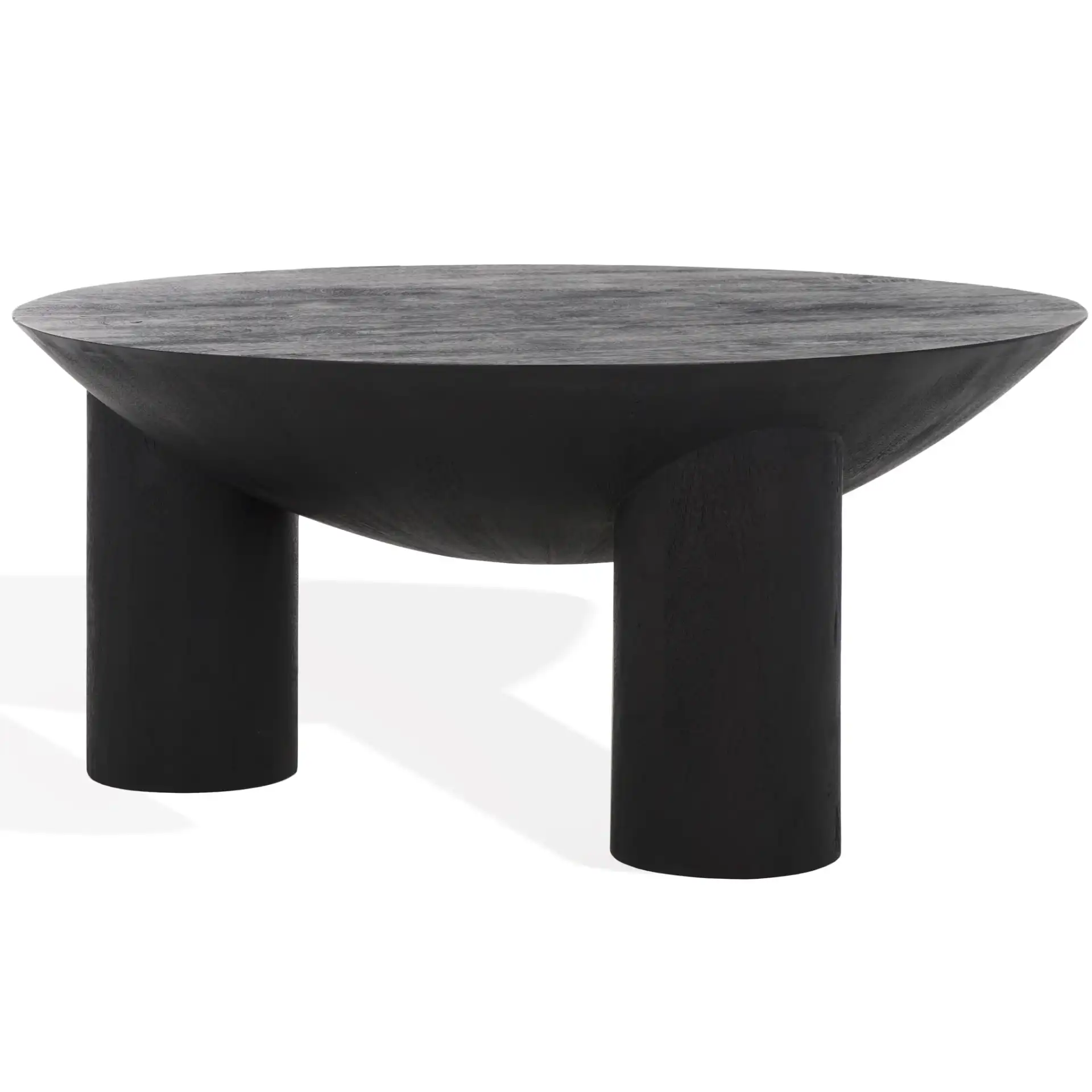 Calhoun Round Wood Coffee Table in Black, detail view