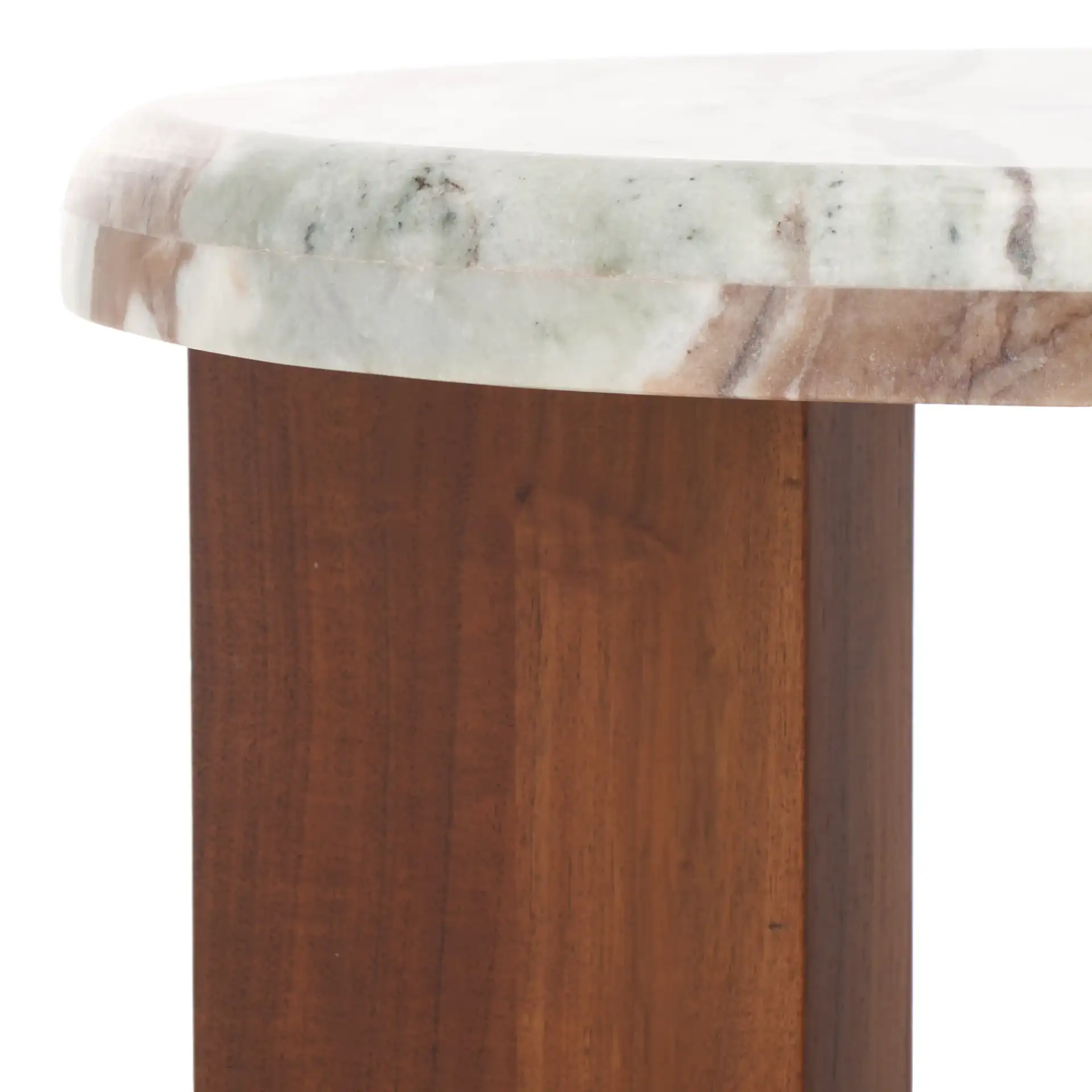 Malkin Round Marble Accent Table in Brown / Dark Brown in a styled room