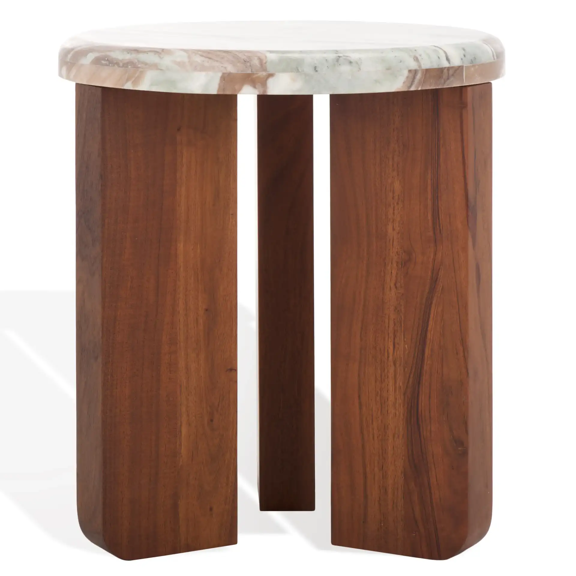 Malkin Round Marble Accent Table in Brown / Dark Brown, detail view