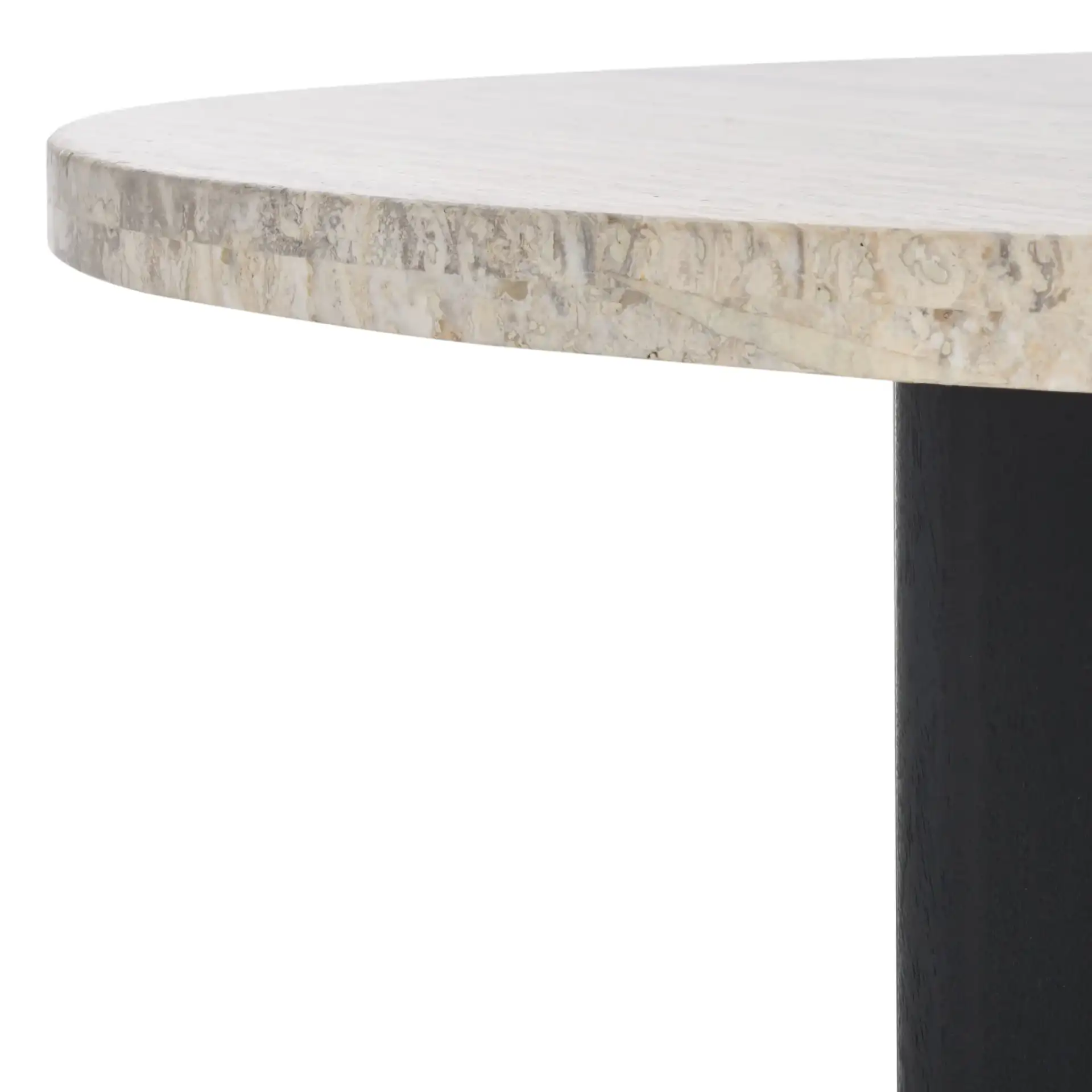 Shayna Travertine Coffee Table in Travertine / Black in a styled room
