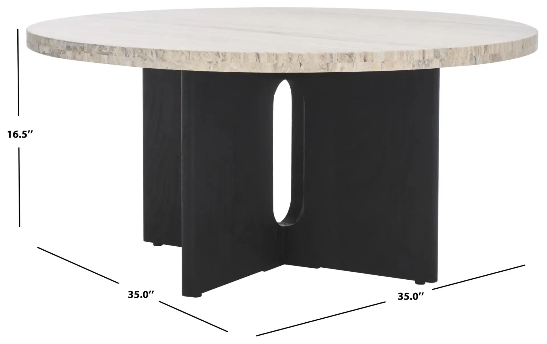 Shayna Travertine Coffee Table in Travertine / Black, detail view