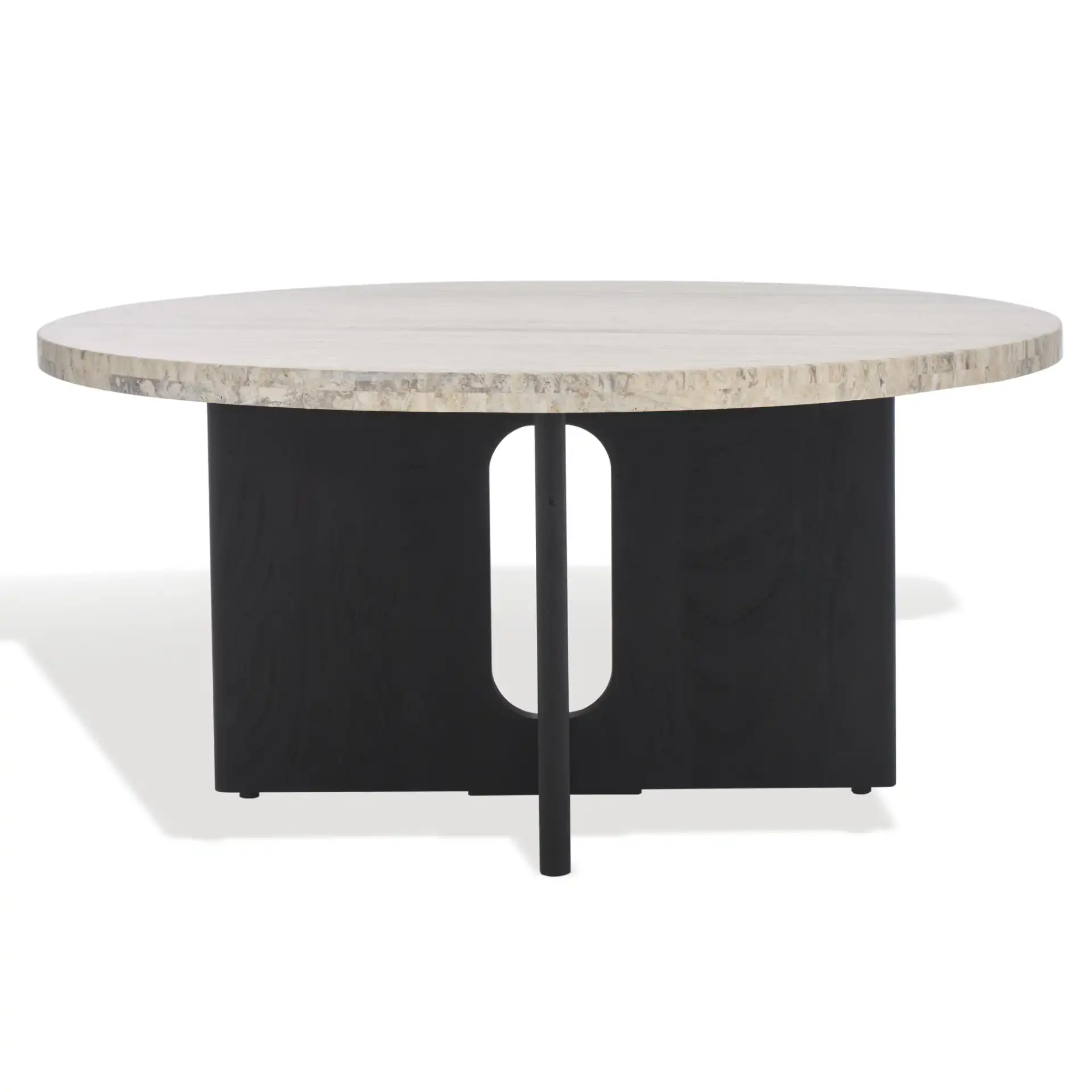 Shayna Travertine Coffee Table in Travertine / Black, detail view