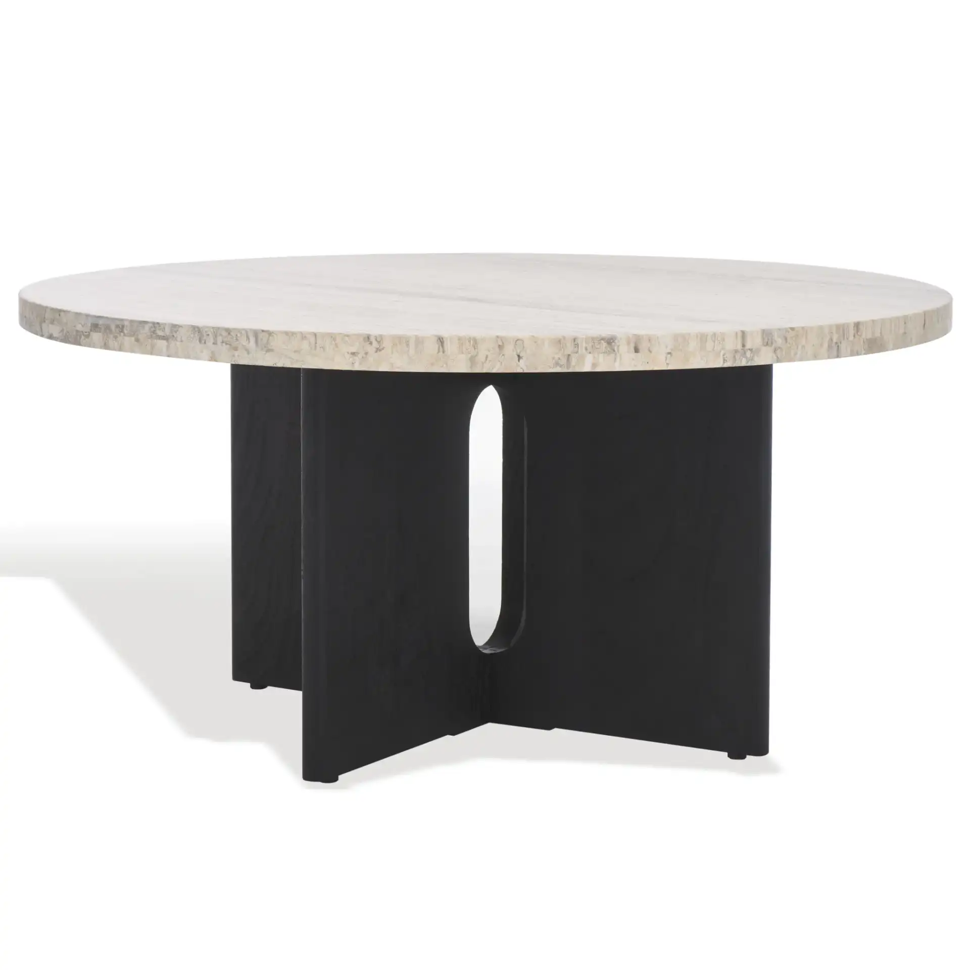 Shayna Travertine Coffee Table in Travertine / Black, detail view