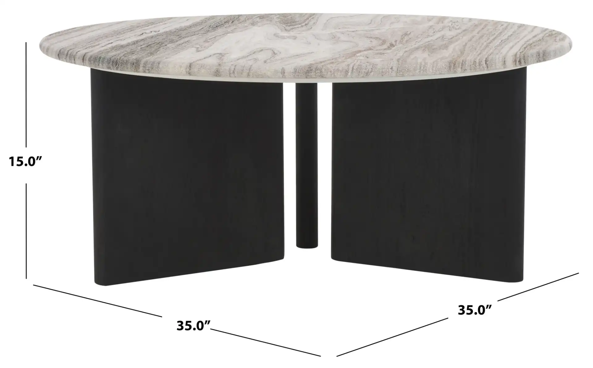 Lauresse Marble Coffee Table in Walnut / Gray, detail view