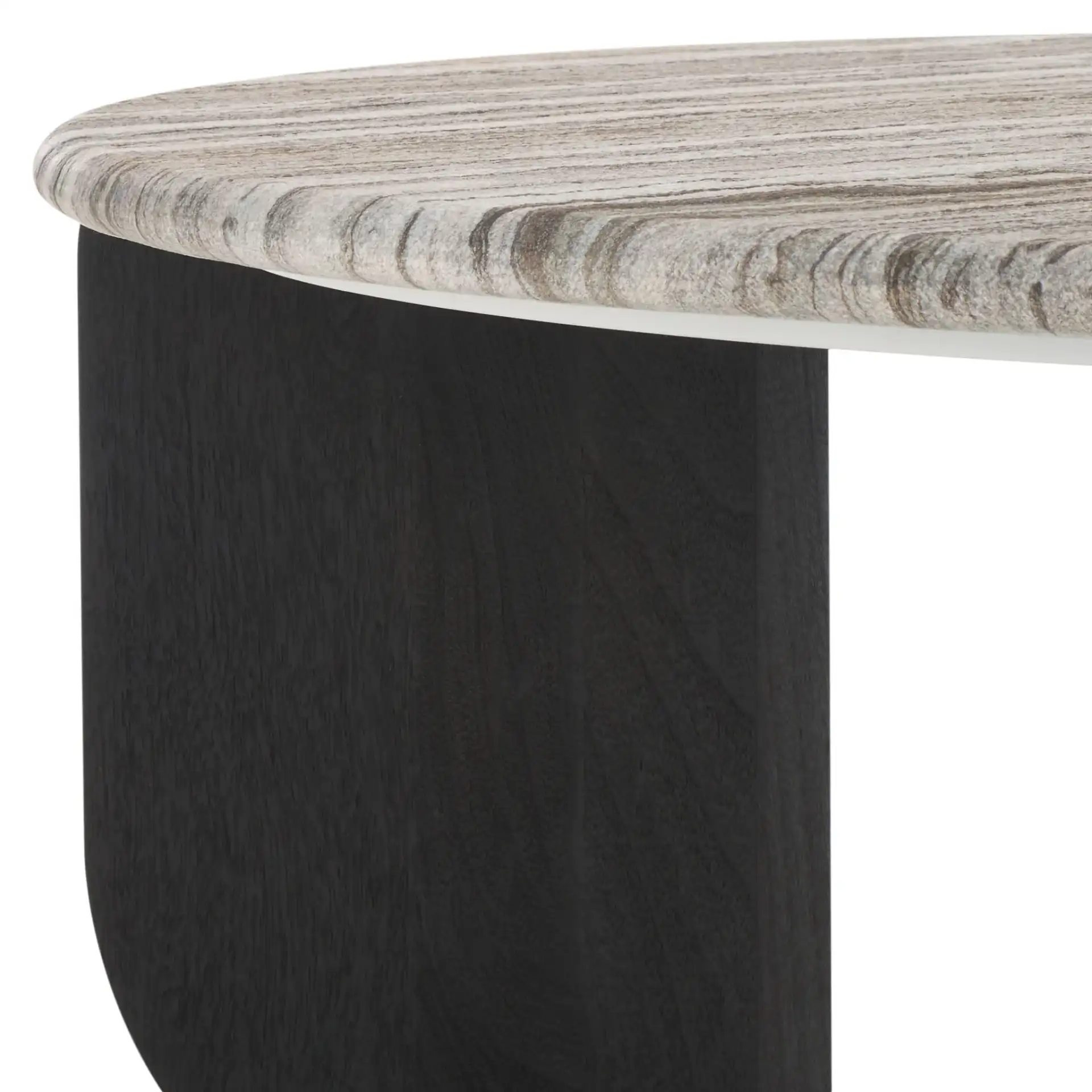 Graelyn Marble Top Coffee Table in Black / Gray in a styled room
