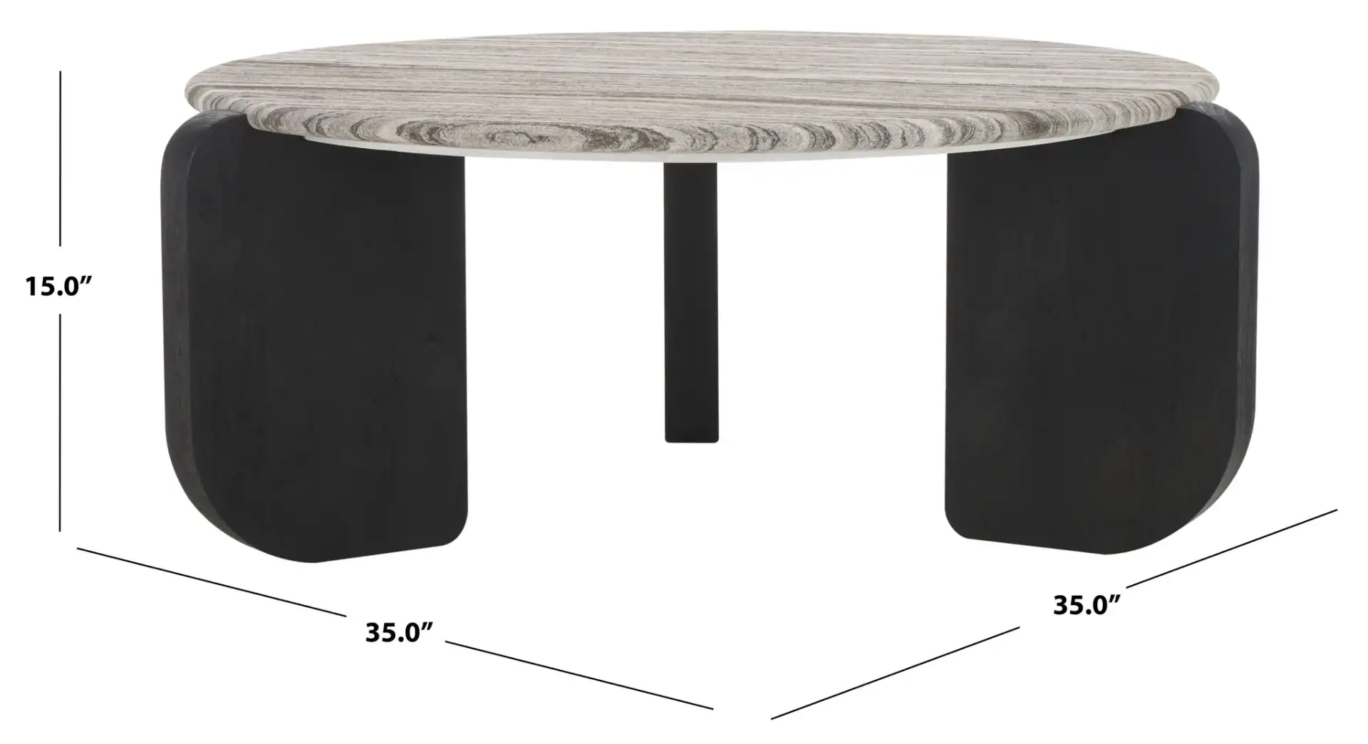 Graelyn Marble Top Coffee Table in Black / Gray, detail view