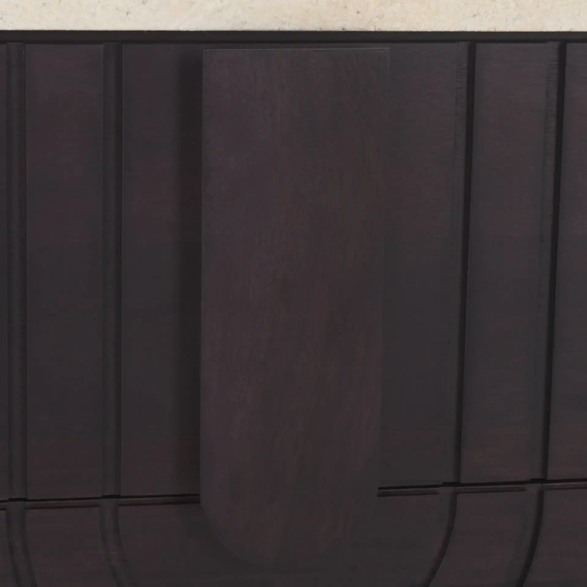 Floris Travertine Nightstand in Travertine / Black in a styled room