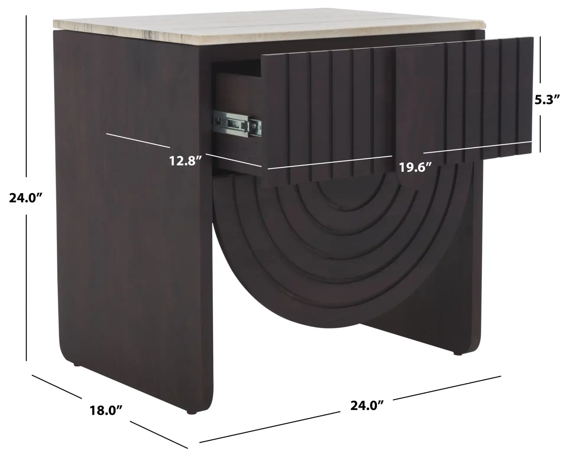 Floris Travertine Nightstand in Travertine / Black, detail view