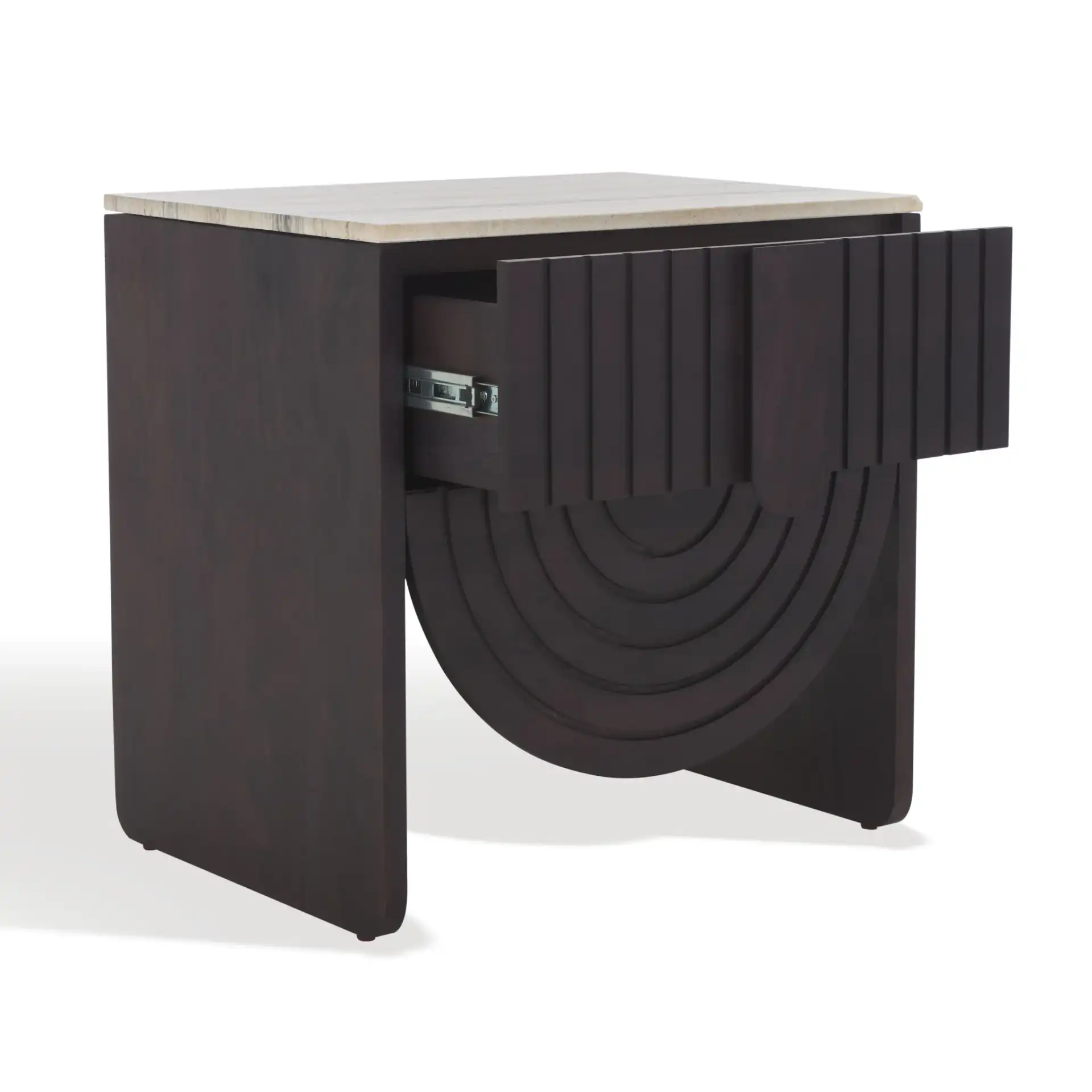 Floris Travertine Nightstand in Travertine / Black, detail view
