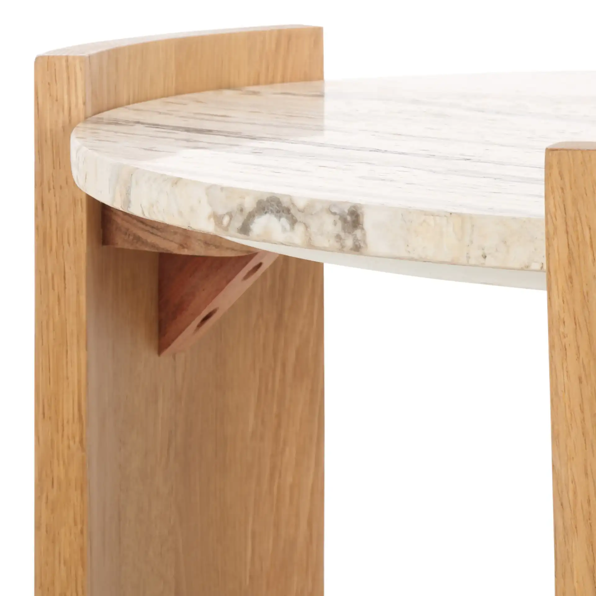 Damarcus Travertine Accent Table in Natural / Travertine in a styled room