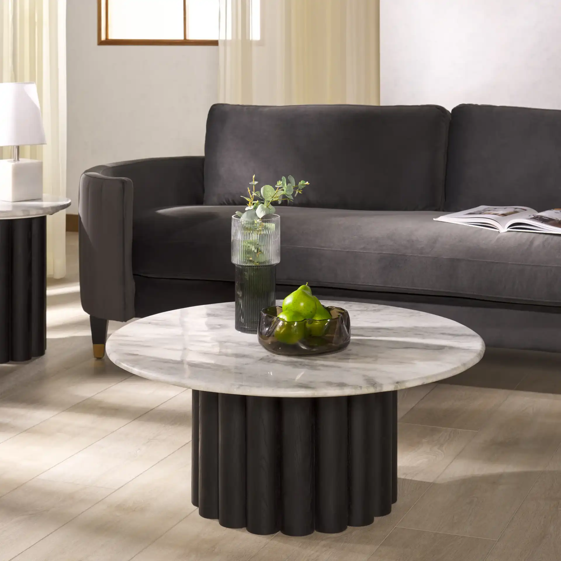 Roxiella Marble Coffee Table in Brown / Natural in a styled room