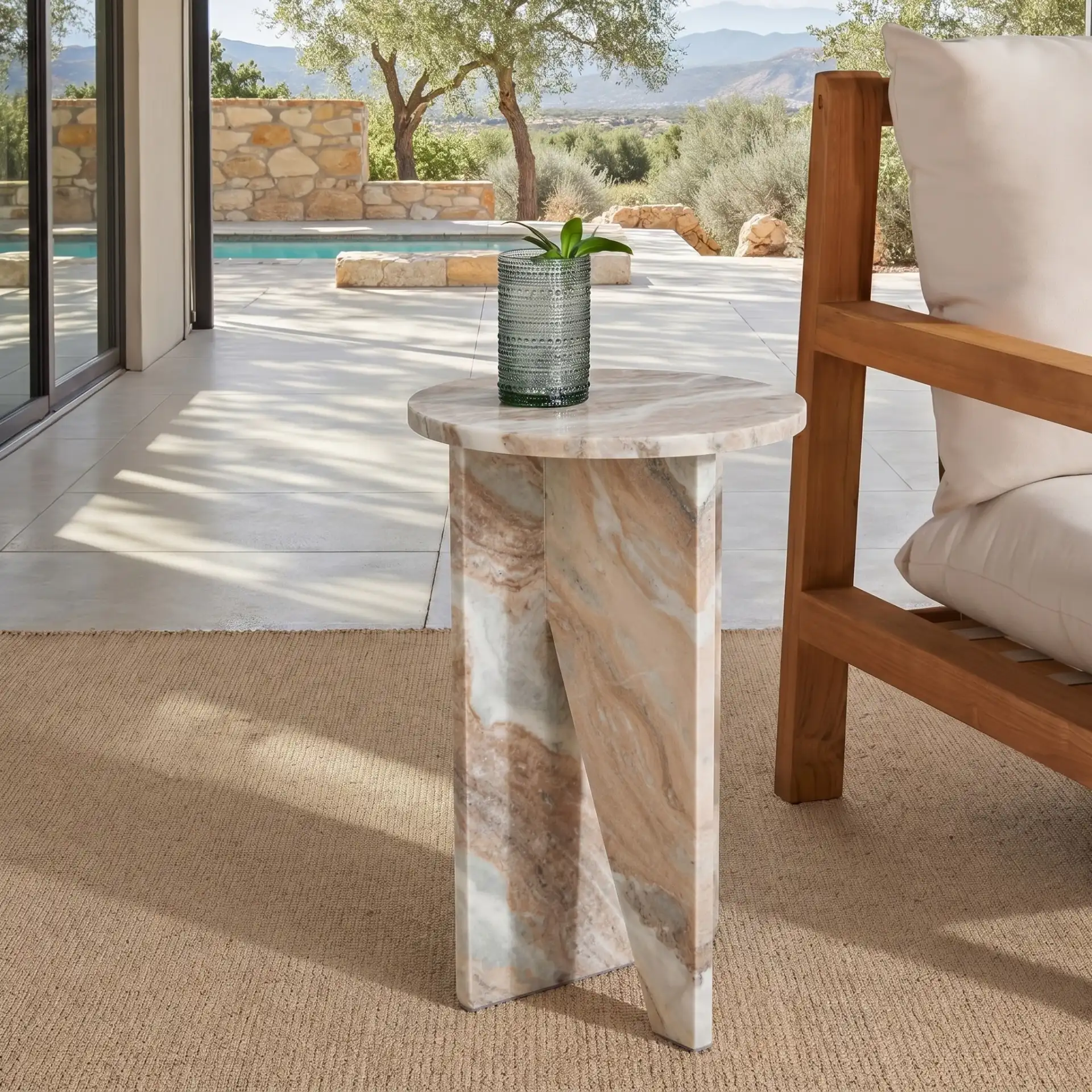Devlin Marble Drink Table in Brown in a styled room
