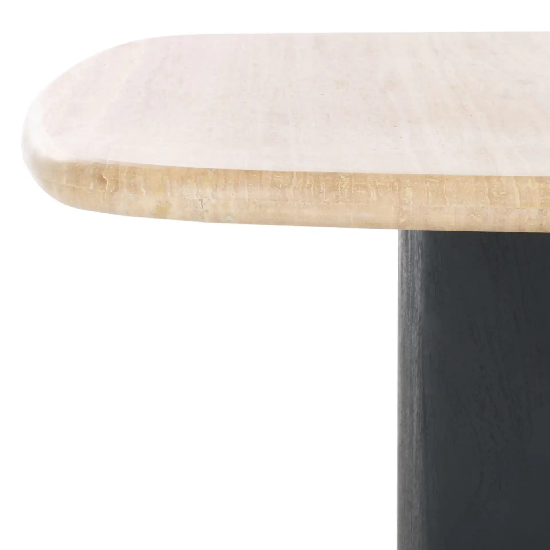 Celestyn Square Travertine Coffee Table in Travertine / Black in a styled room