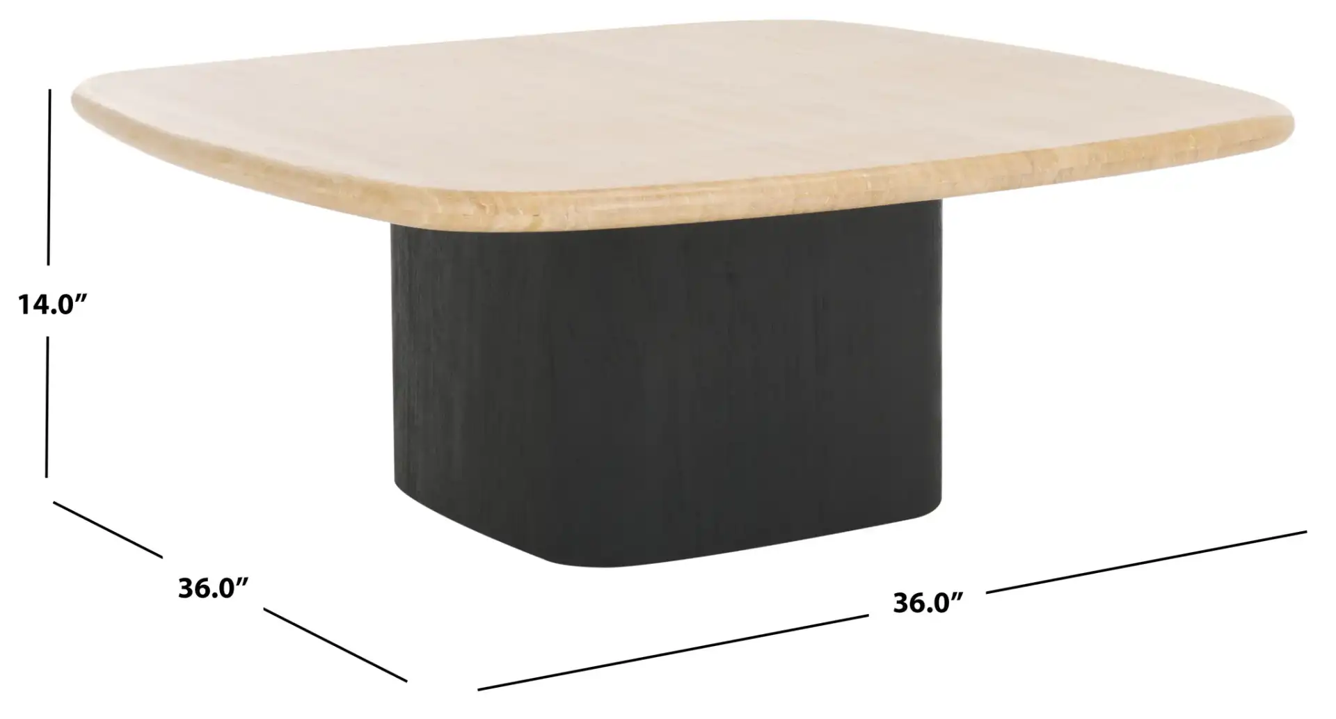 Celestyn Square Travertine Coffee Table in Travertine / Black, detail view