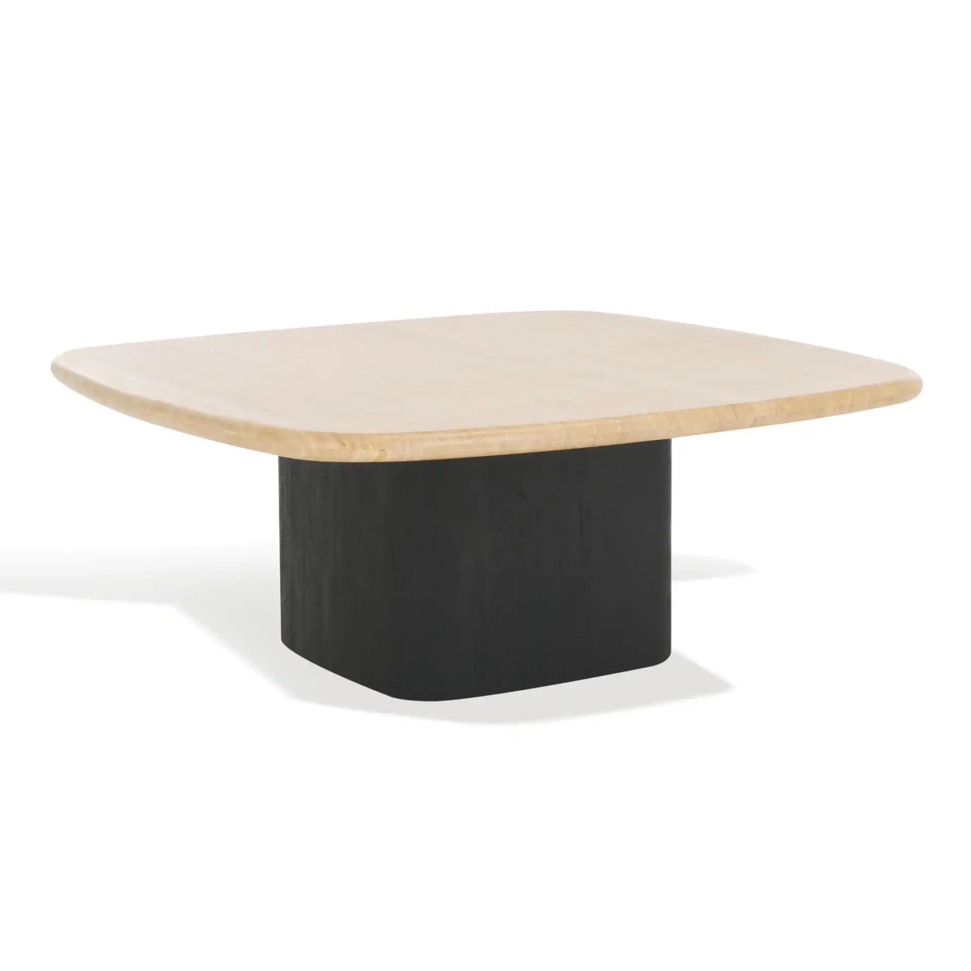 Celestyn Square Travertine Coffee Table in Travertine / Black, detail view