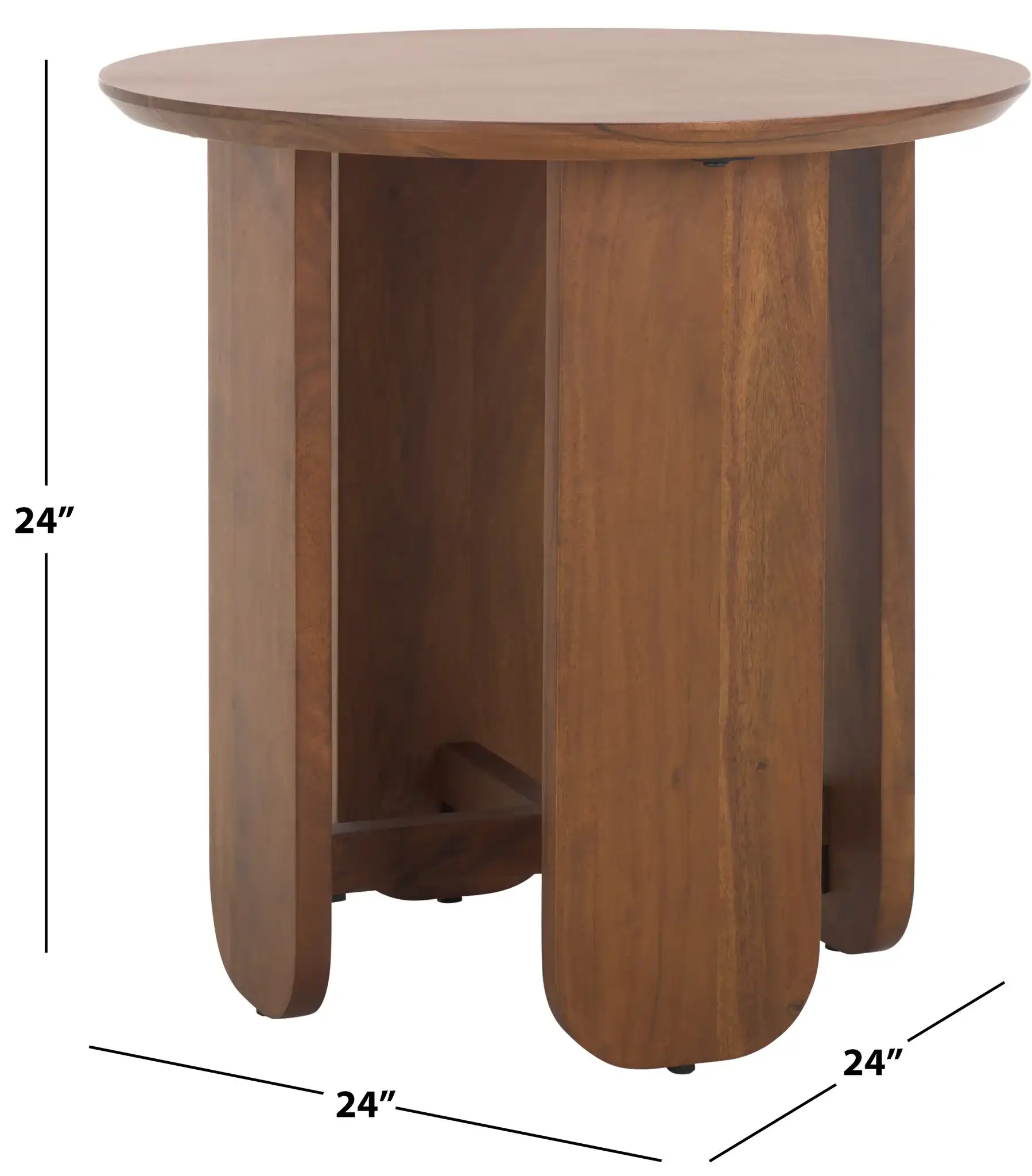 Raybelina Round Accent Table in Walnut, detail view
