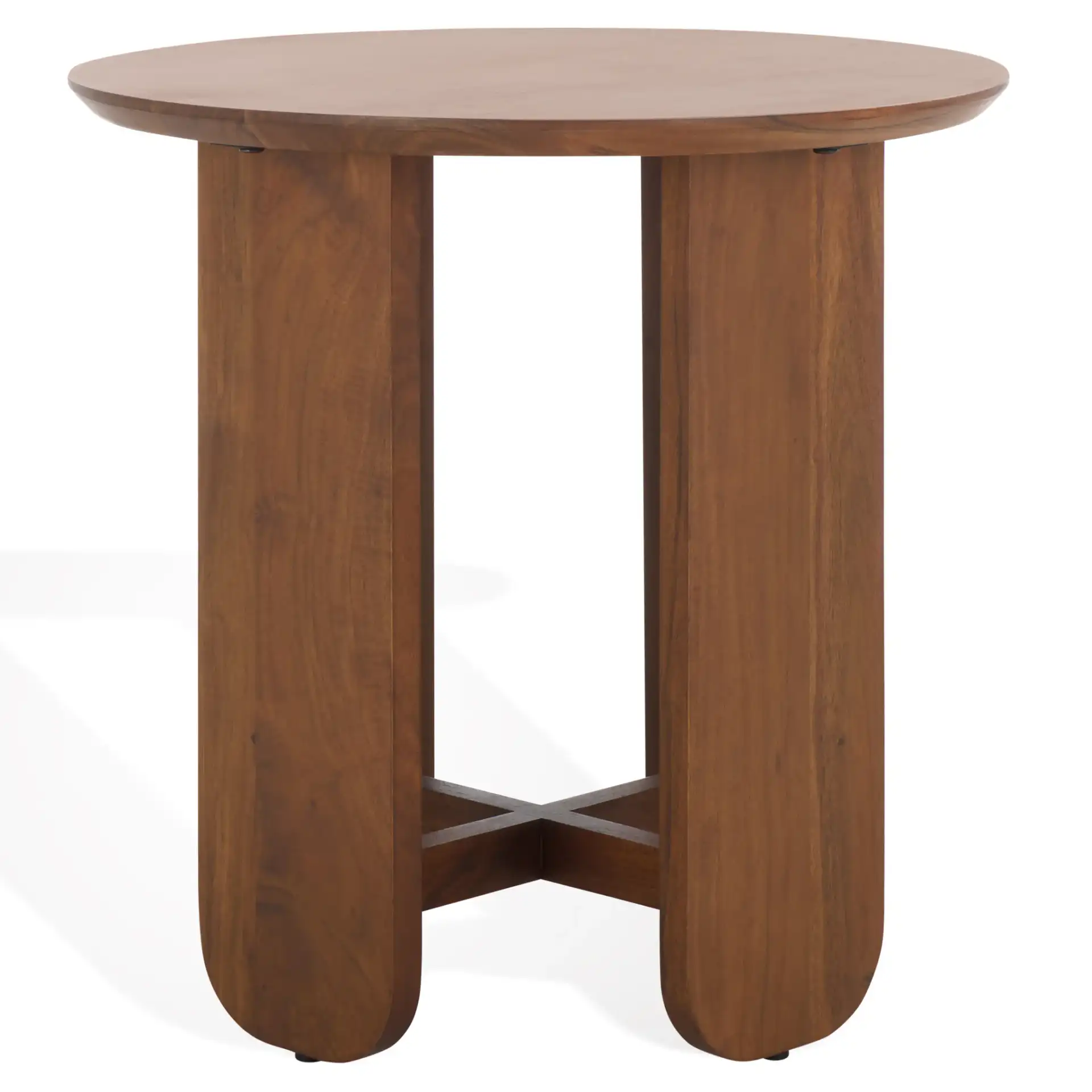Raybelina Round Accent Table in Walnut, detail view