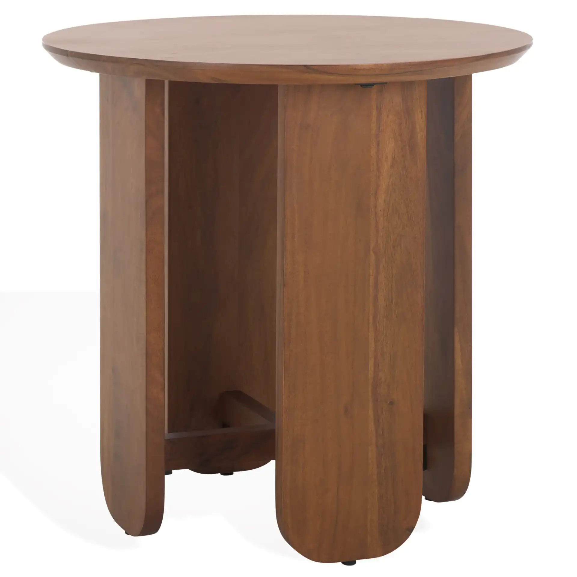 Raybelina Round Accent Table in Walnut, detail view