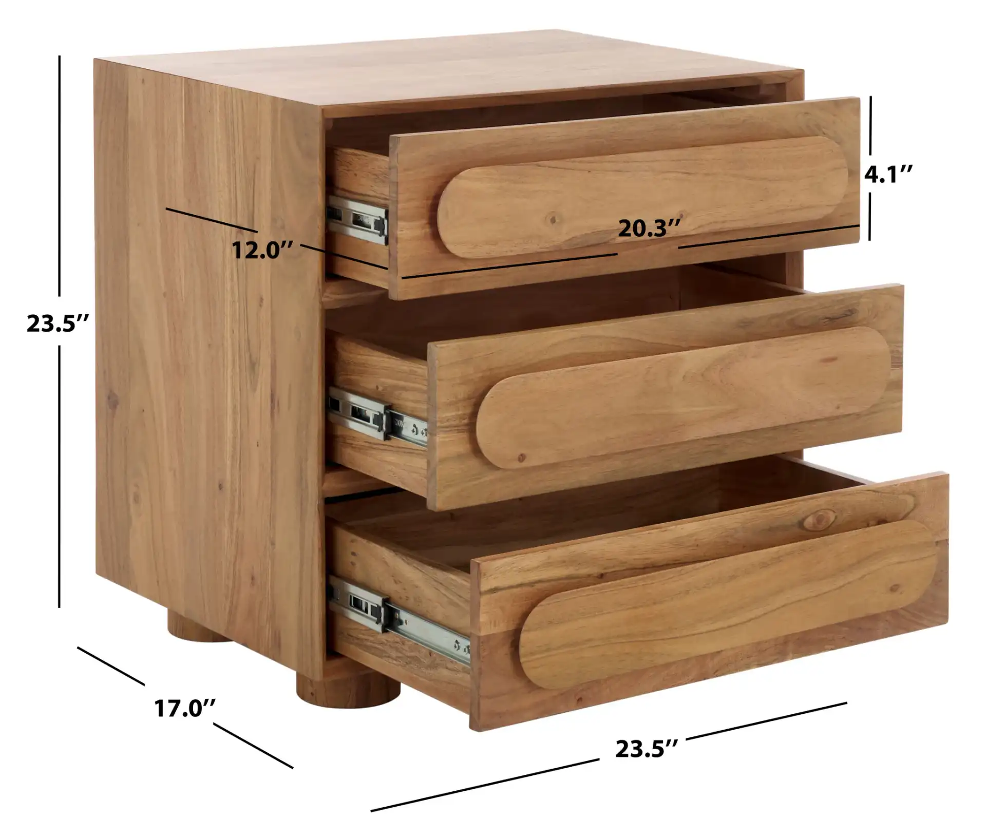 Lesliette Three-Drawer Nightstand in Natural, detail view