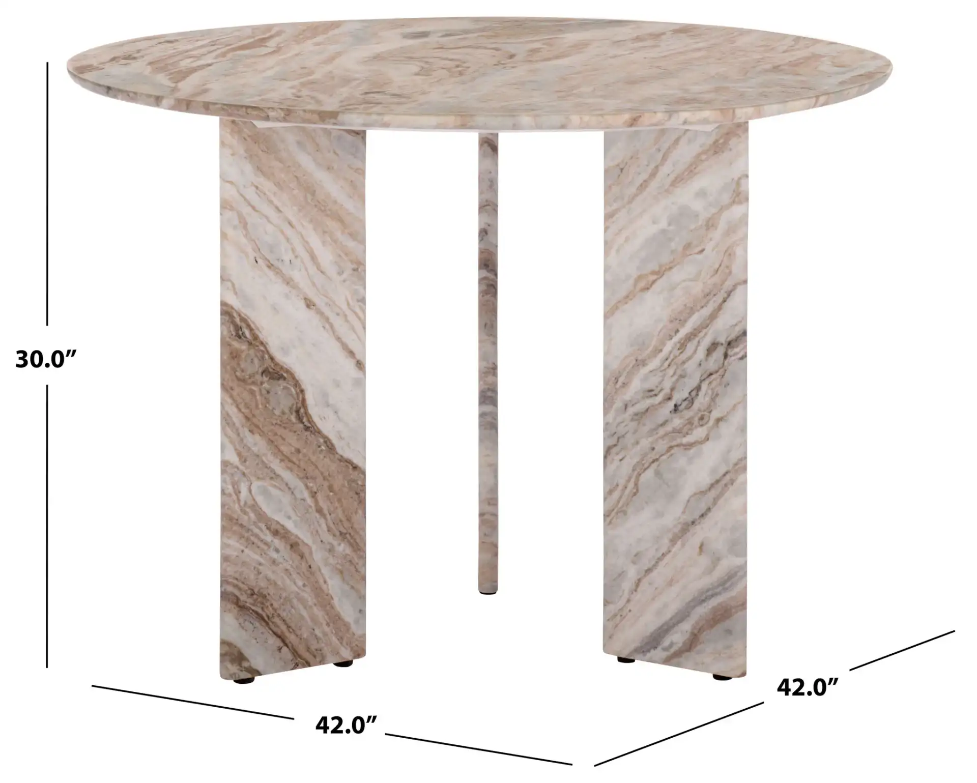 Bindi 3 Leg Marble Dining Table in White / Brown, detail view