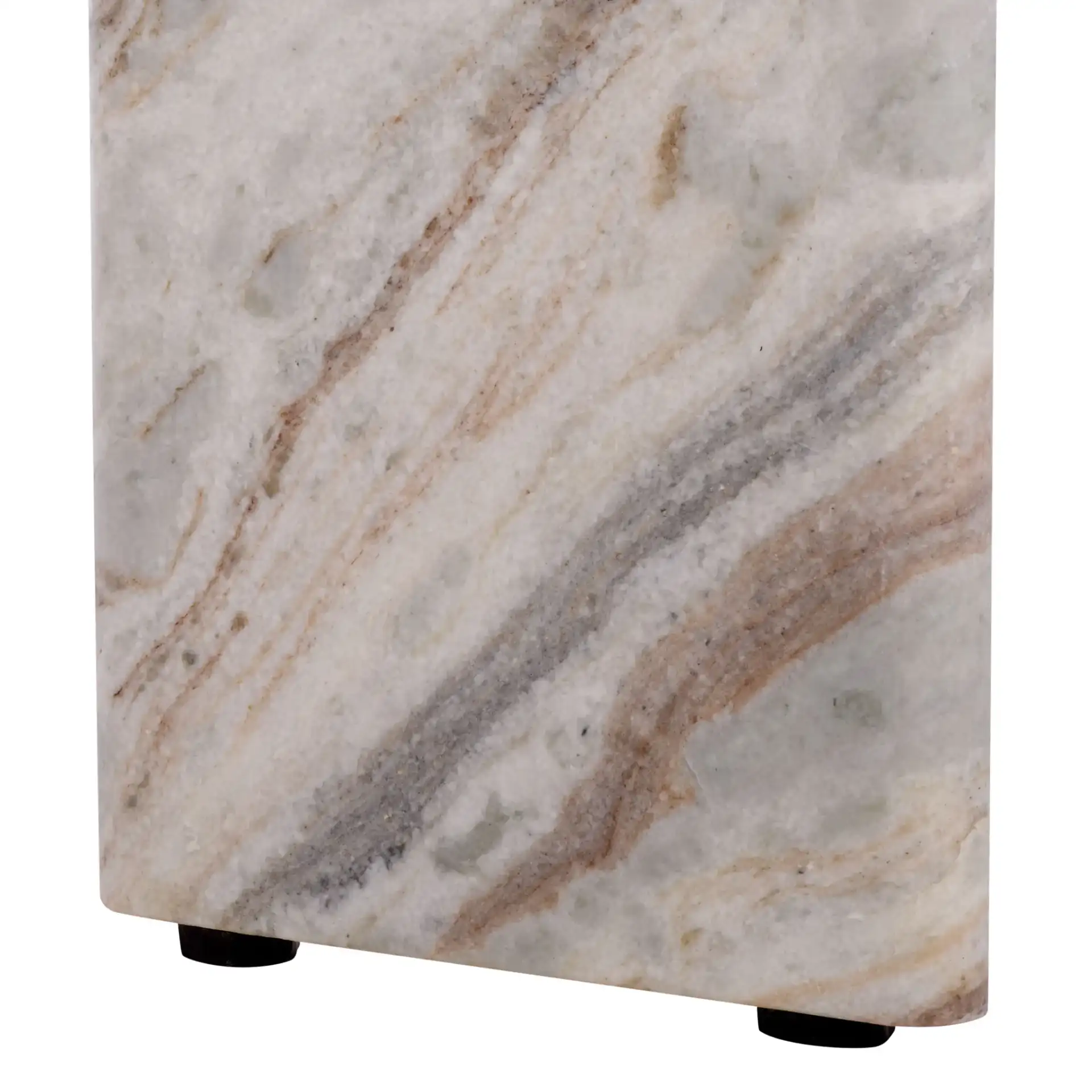 Bindi 3 Leg Marble Dining Table in White / Brown, detail view