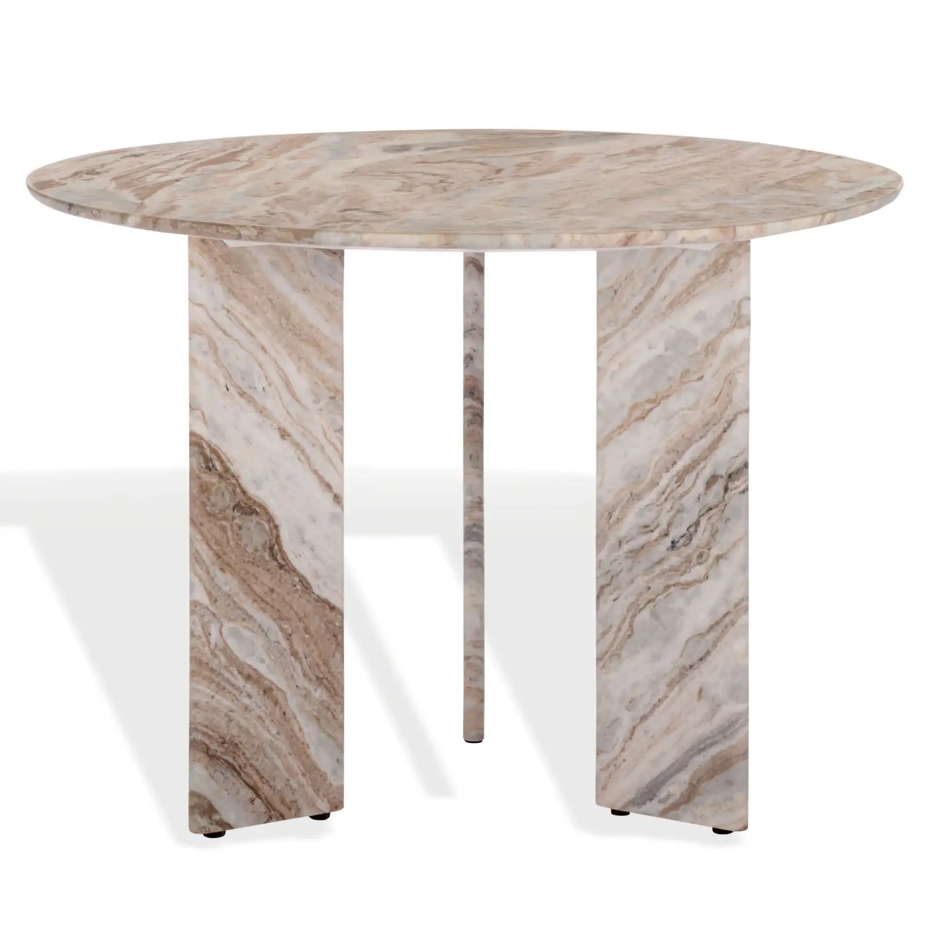 Bindi 3 Leg Marble Dining Table in White / Brown, detail view