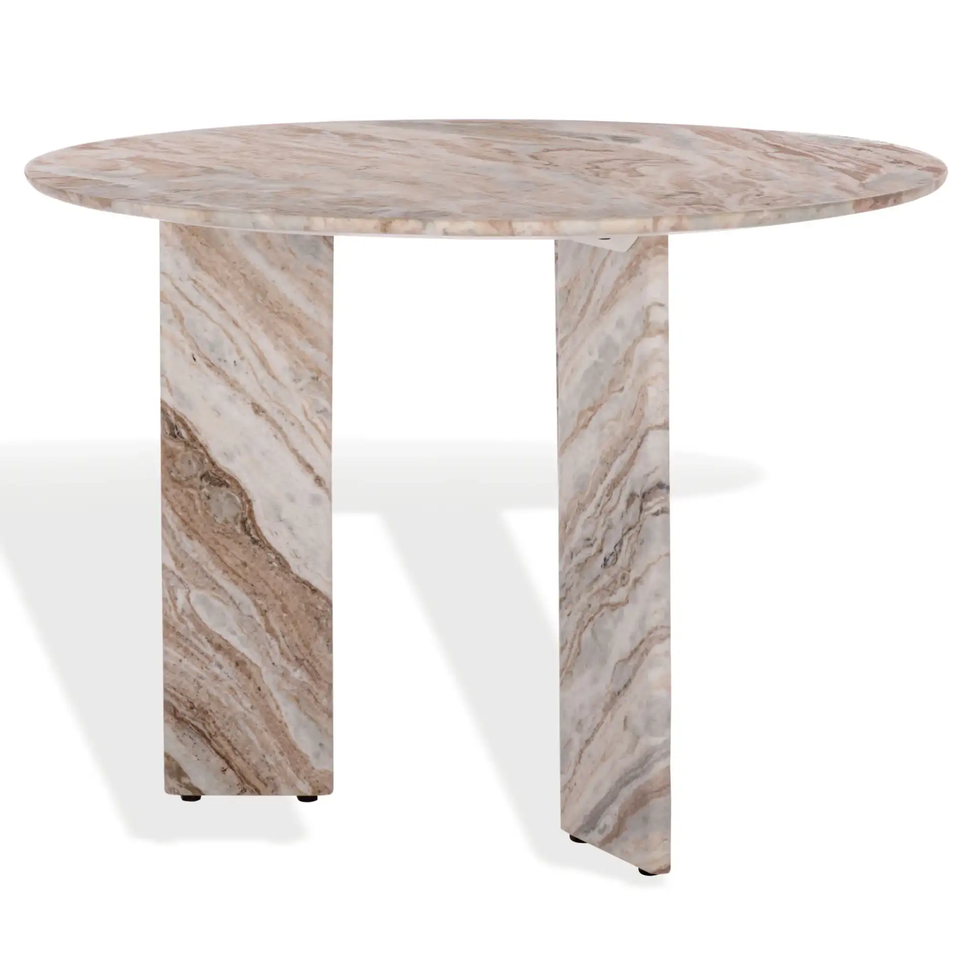 Bindi 3 Leg Marble Dining Table in White / Brown, detail view