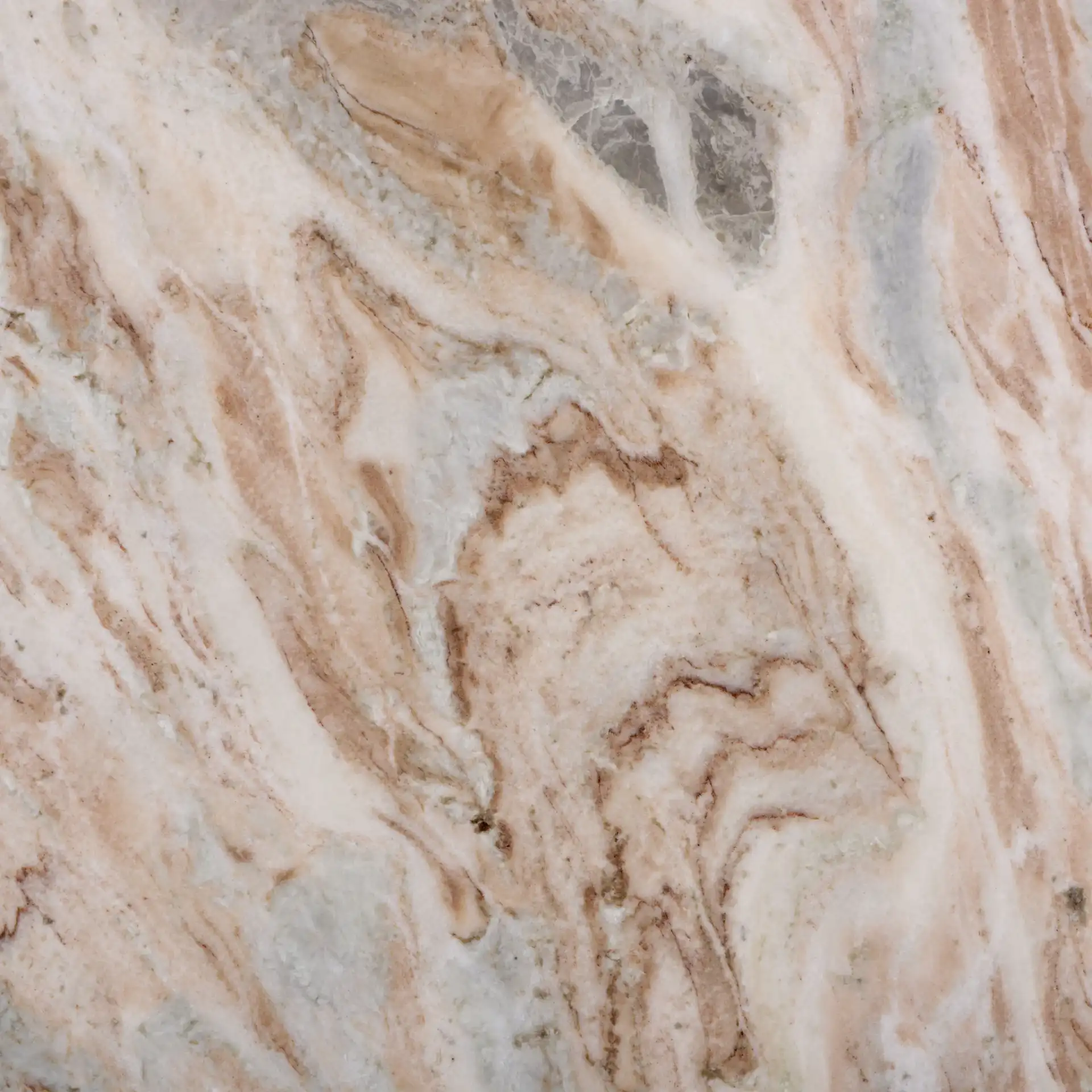 Bindi 3 Leg Marble Dining Table in White / Brown, detail view