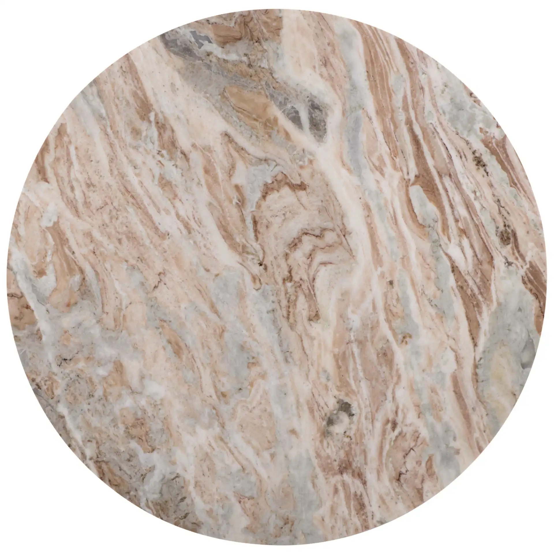 Bindi 3 Leg Marble Dining Table in White / Brown, detail view
