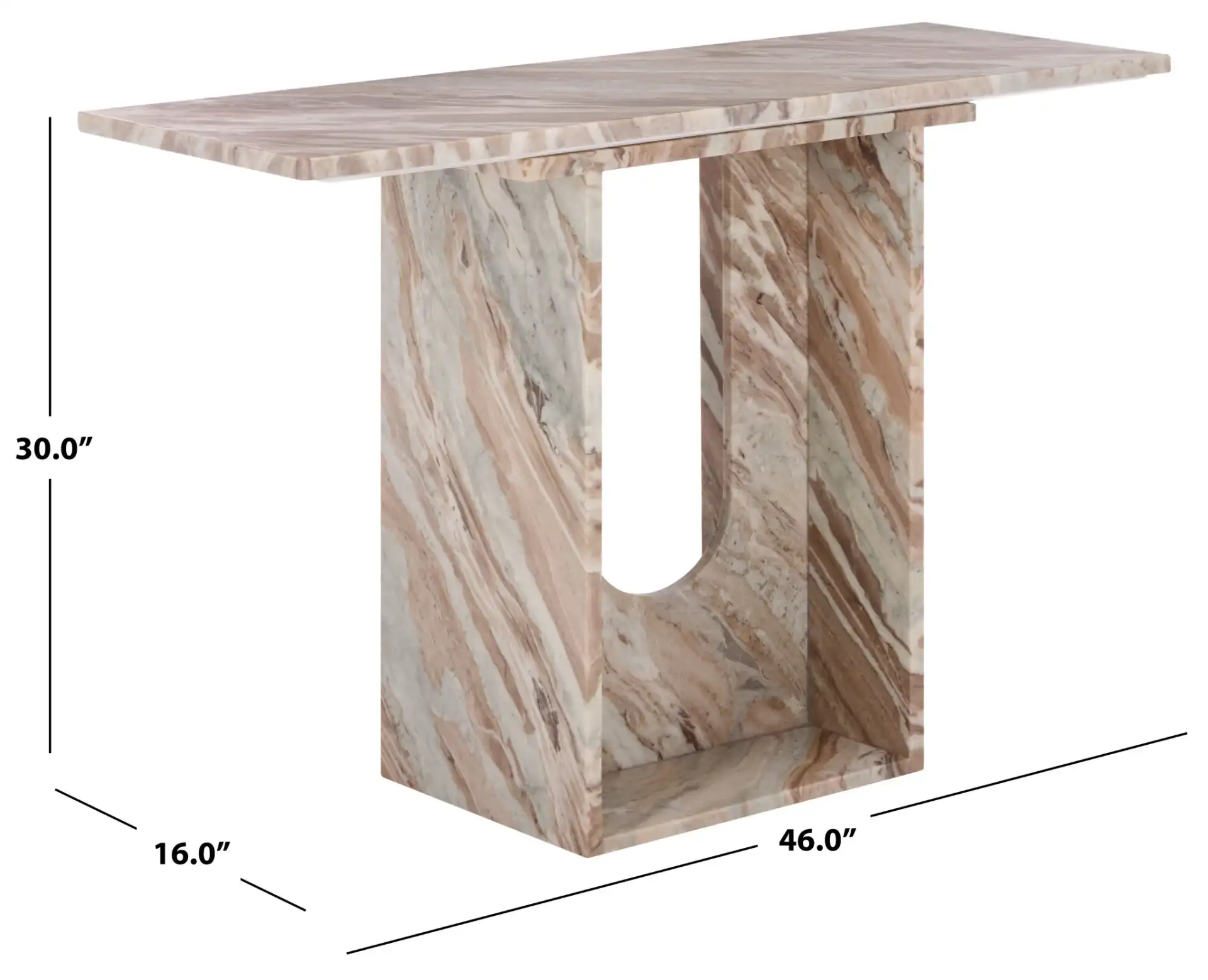 Tobilyn Marble Console Table in White / Brown, detail view
