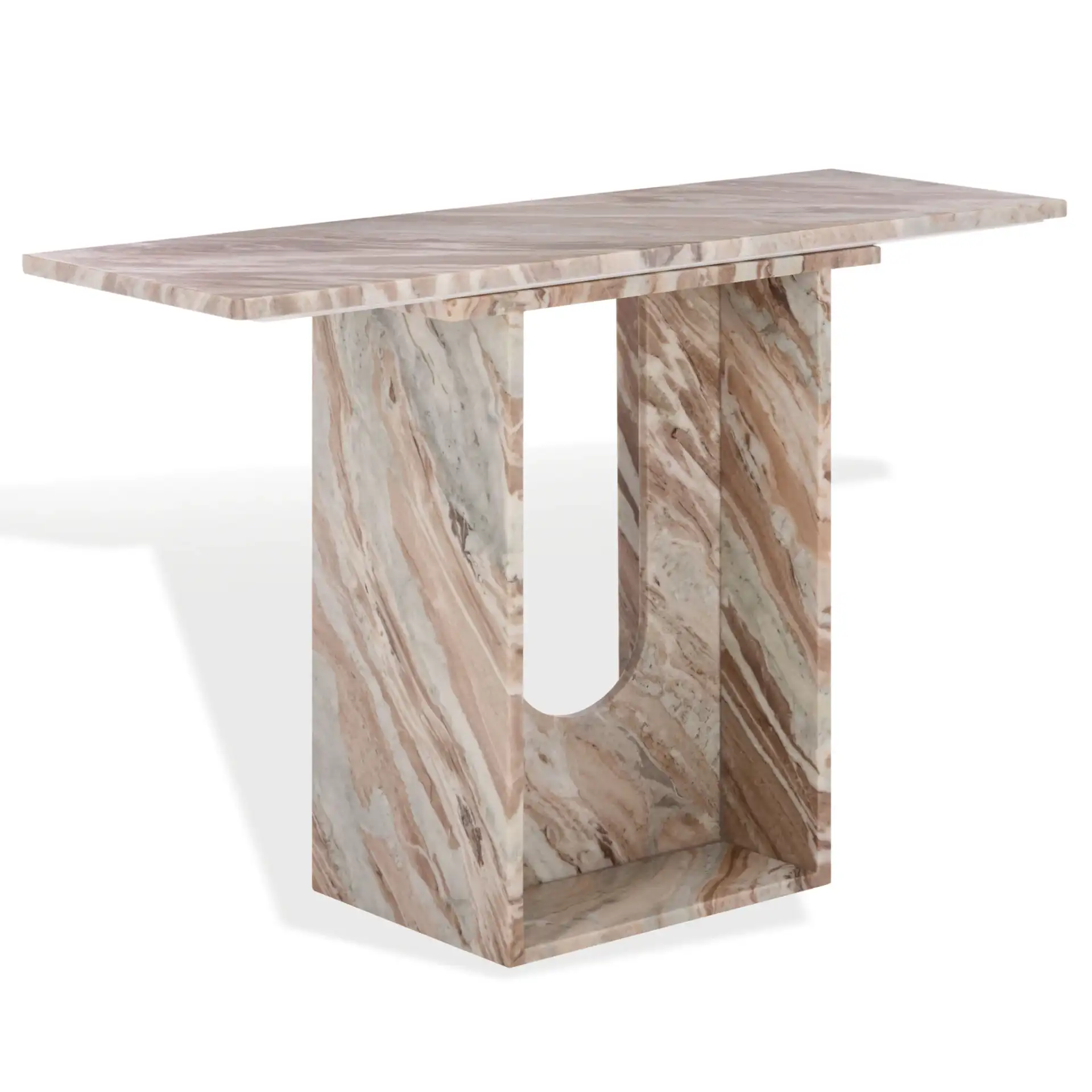 Tobilyn Marble Console Table in White / Brown, detail view