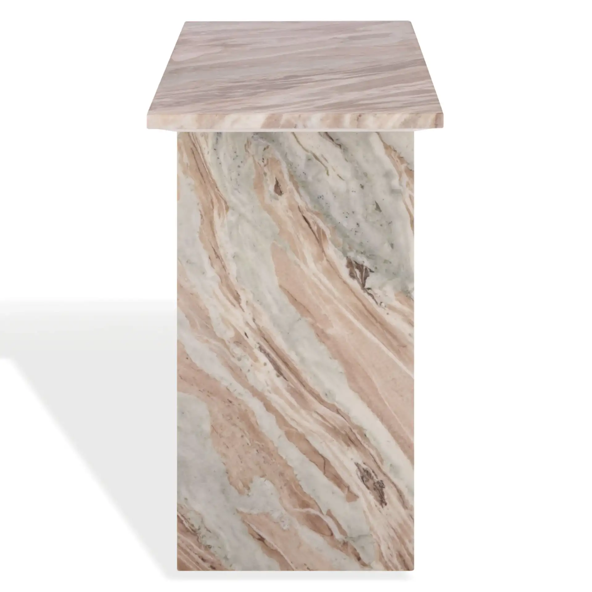 Tobilyn Marble Console Table in White / Brown, detail view