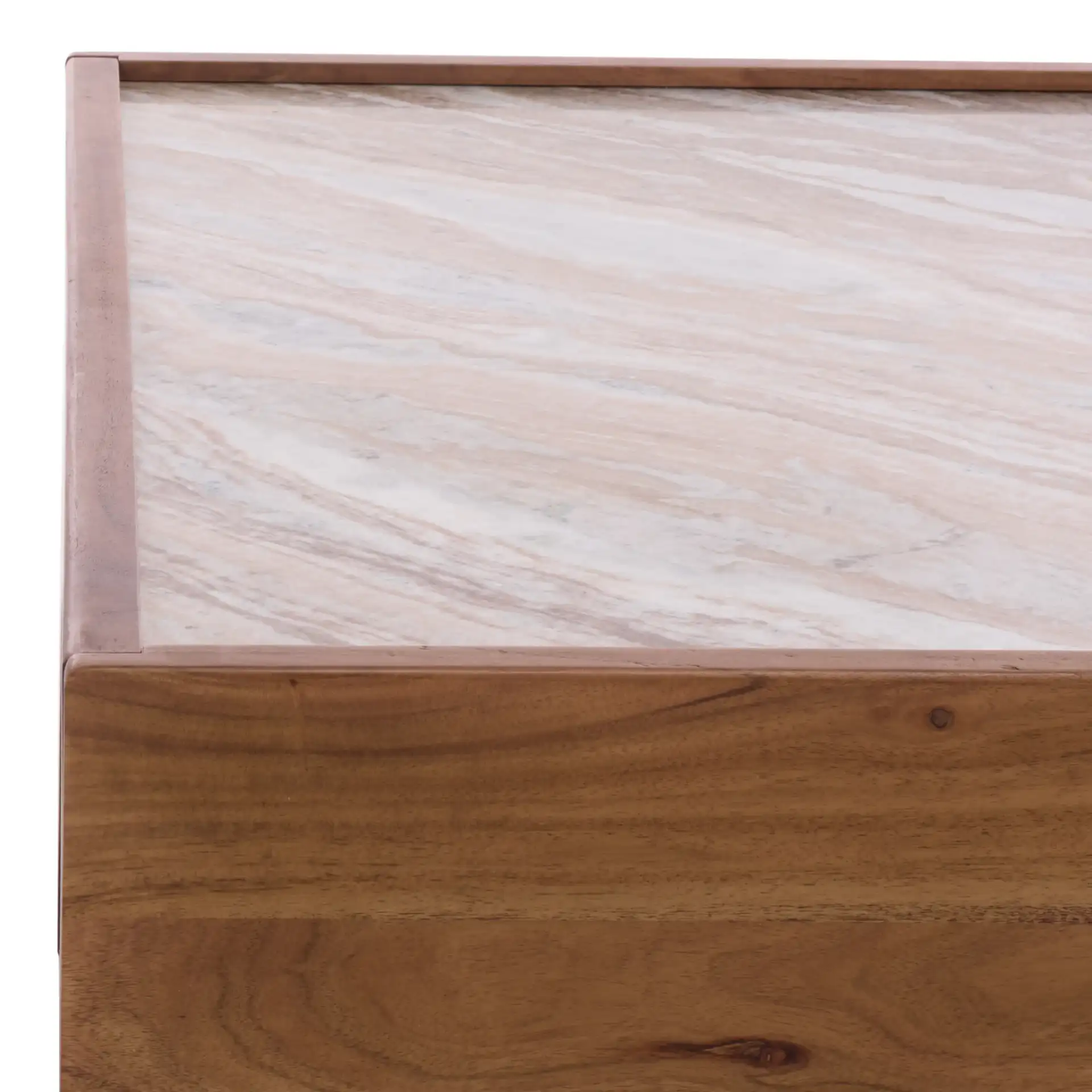 Jaslina Marble Top Coffee Table in Dark Walnut / Brown in a styled room