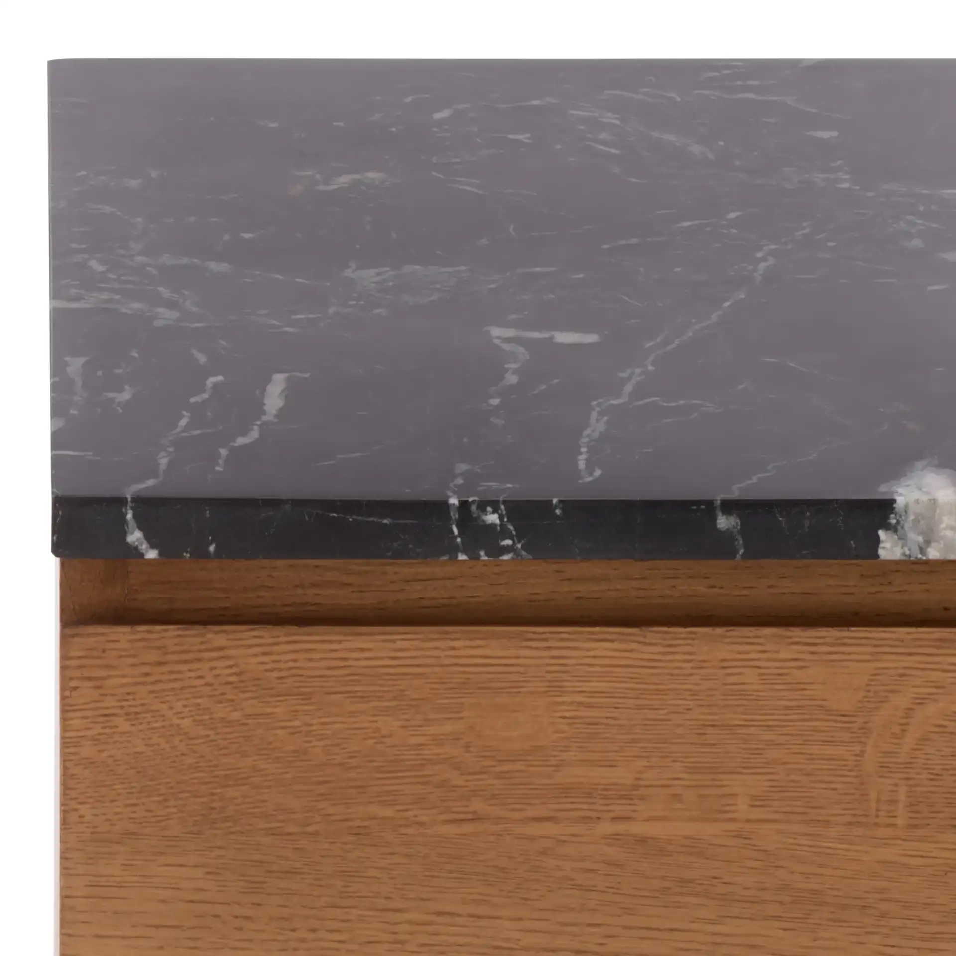 Lilybelle Marble Top Nightstand in Walnut / Black in a styled room