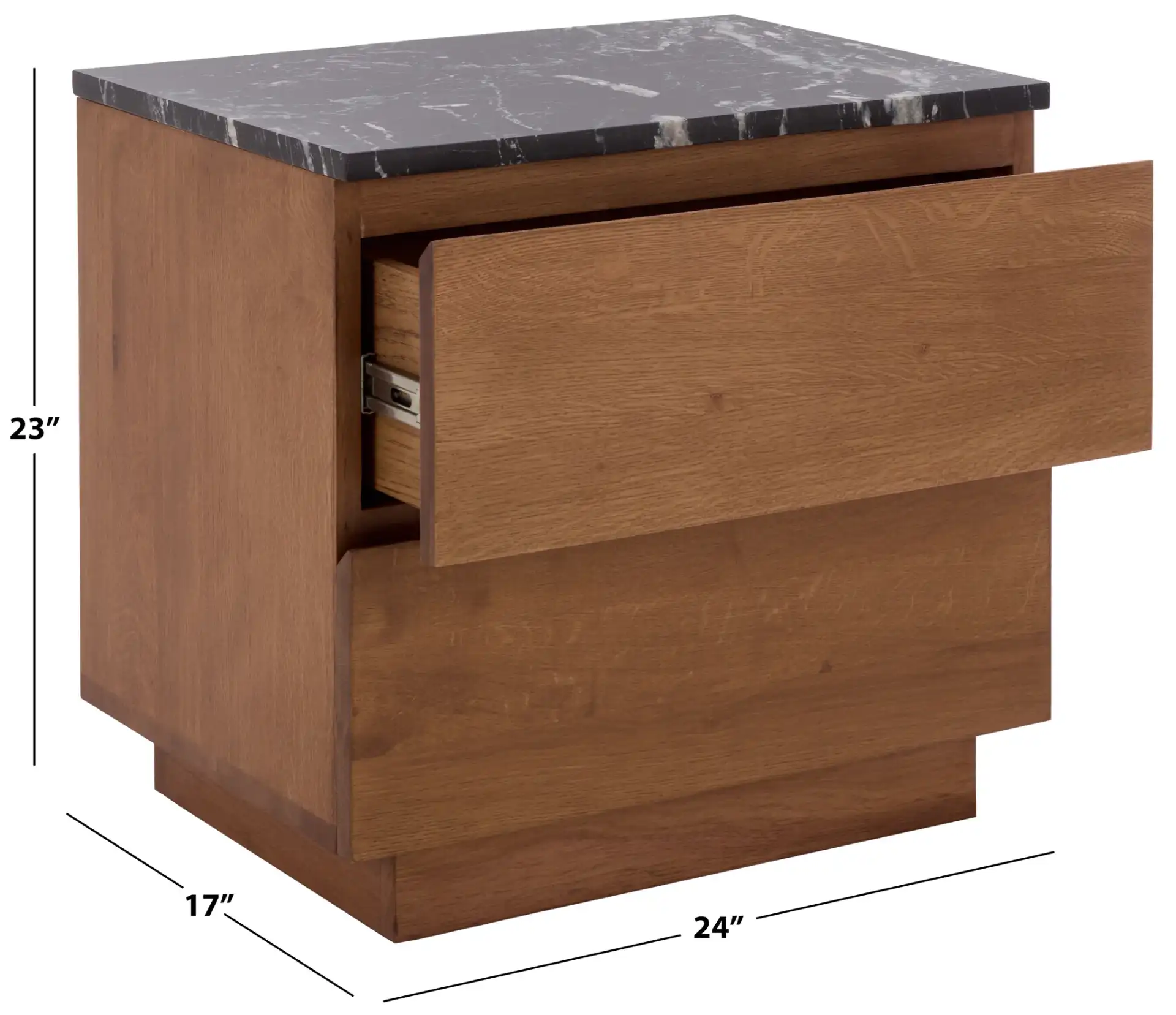 Lilybelle Marble Top Nightstand in Walnut / Black, detail view