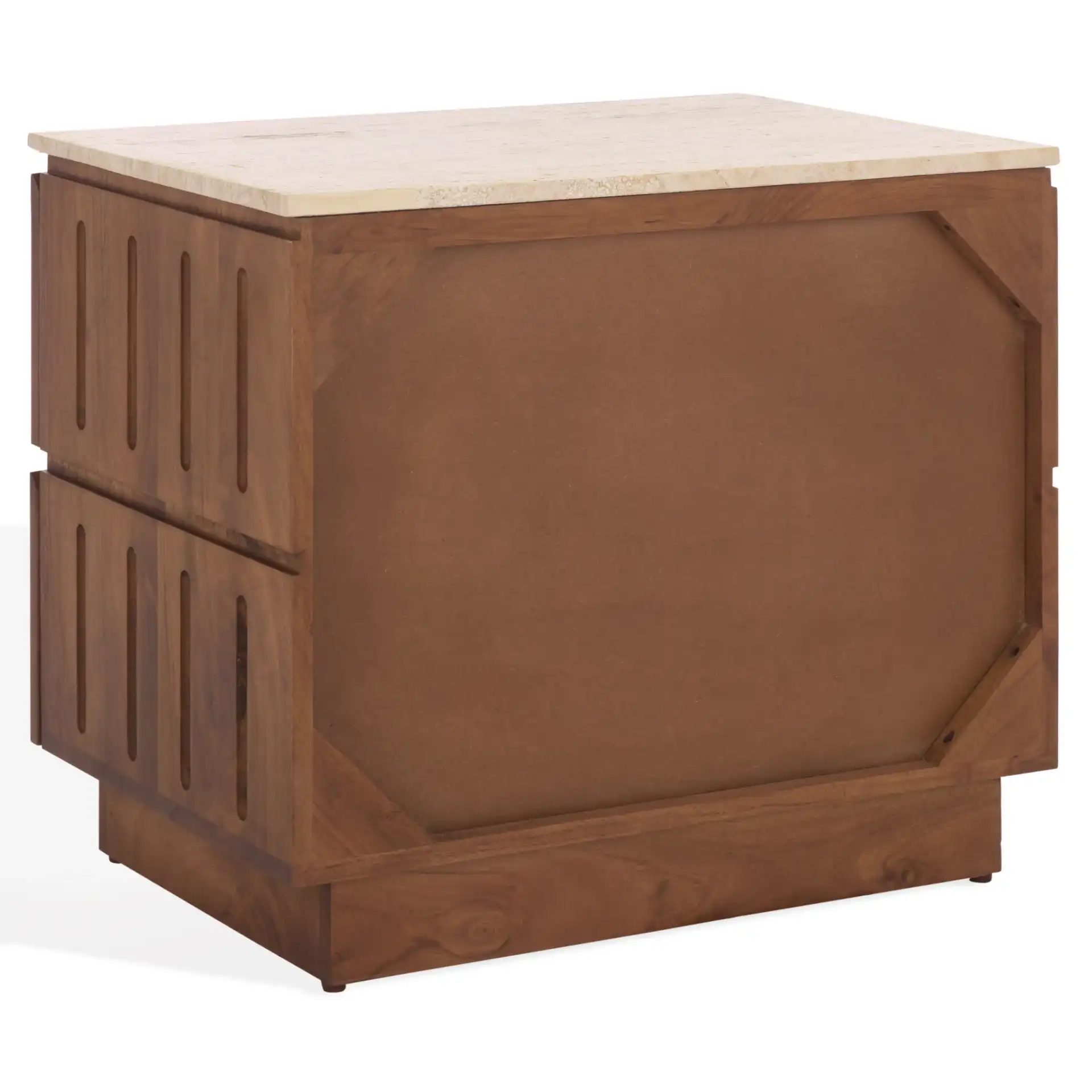 Kaylissa Travertine Nightstand in Travertine / Walnut, detail view