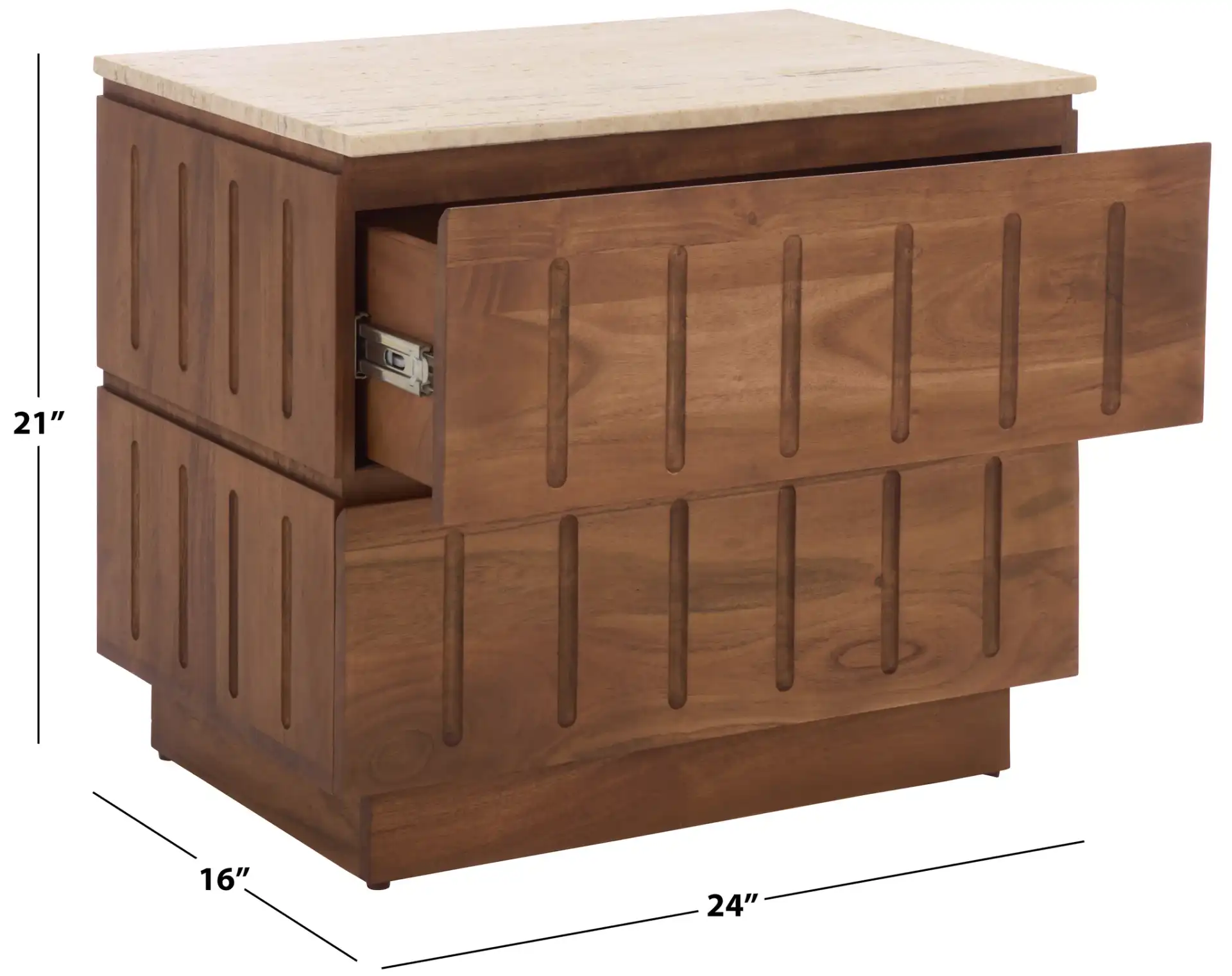 Kaylissa Travertine Nightstand in Travertine / Walnut, detail view