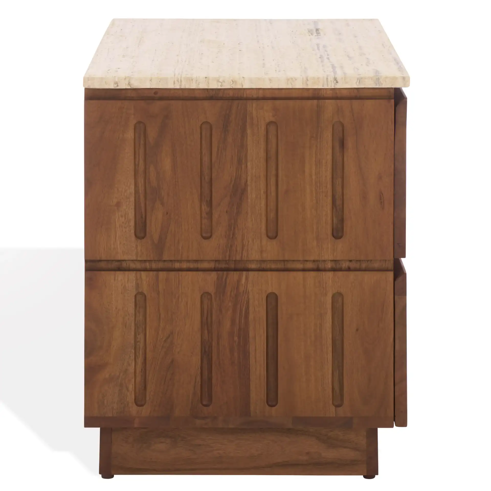 Kaylissa Travertine Nightstand in Travertine / Walnut, detail view