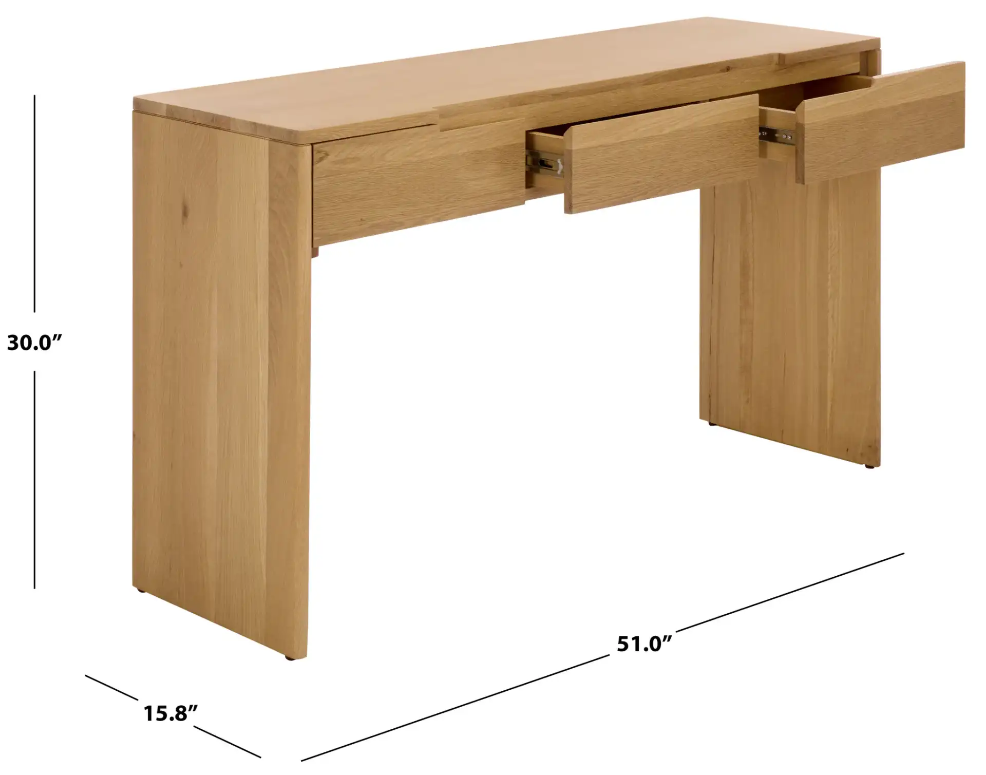 Riverside Oak Wood Console Table in Natural Oak, detail view