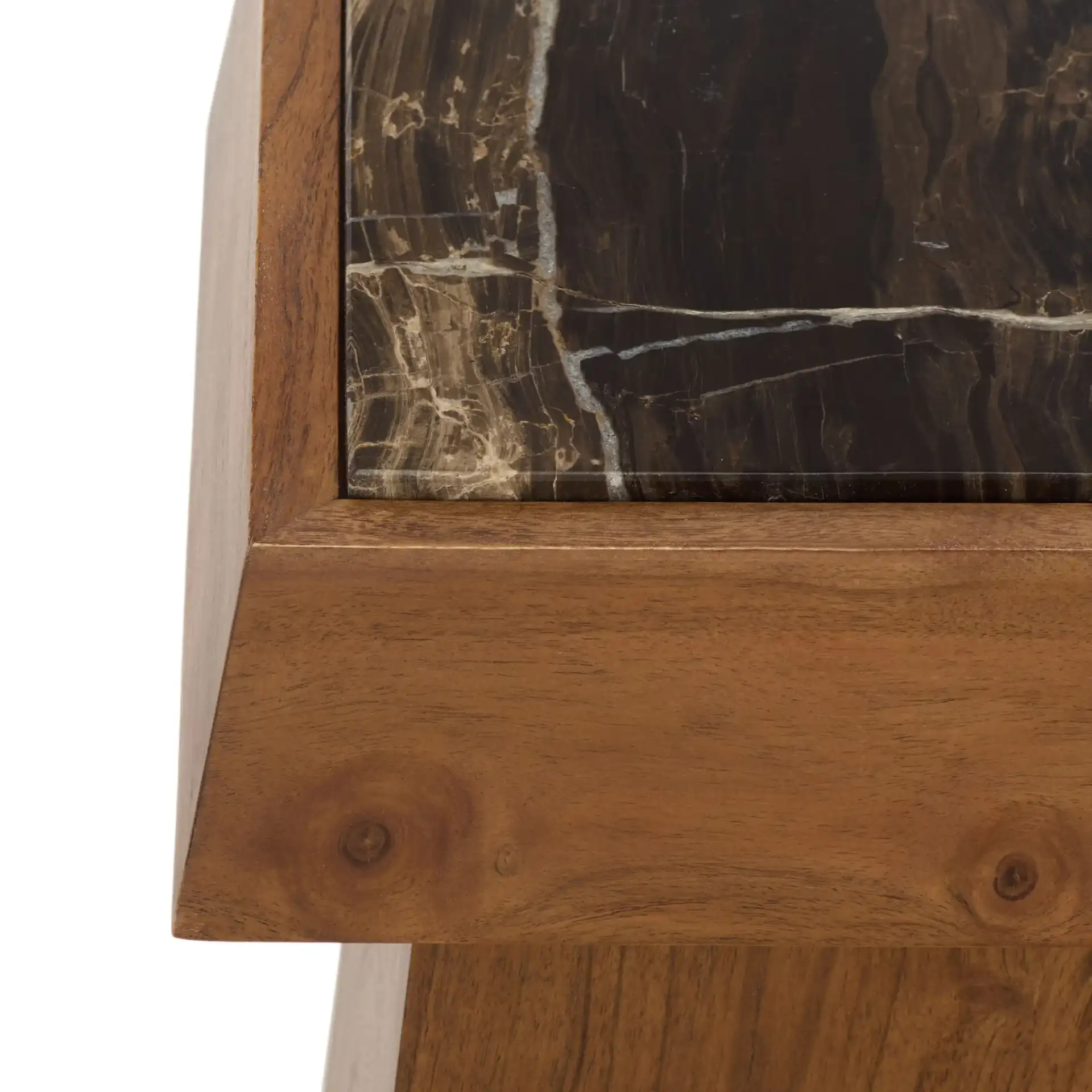 Lakaytee Marble Top Drink Table in Walnut / Dark Brown in a styled room
