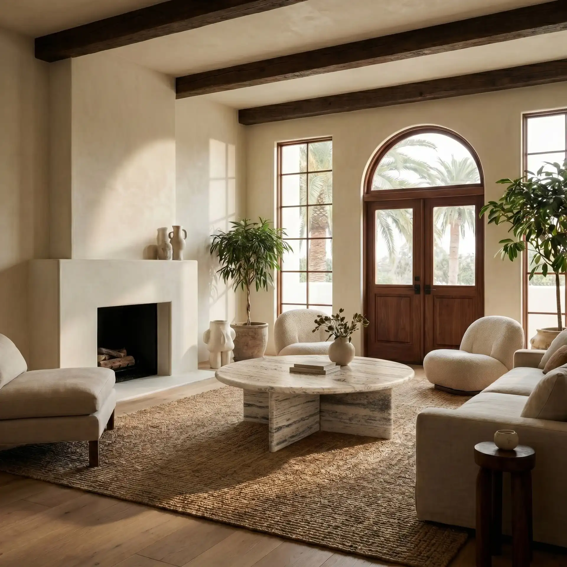 Feliciandra Trave Coffee Table in Travertine in a styled room
