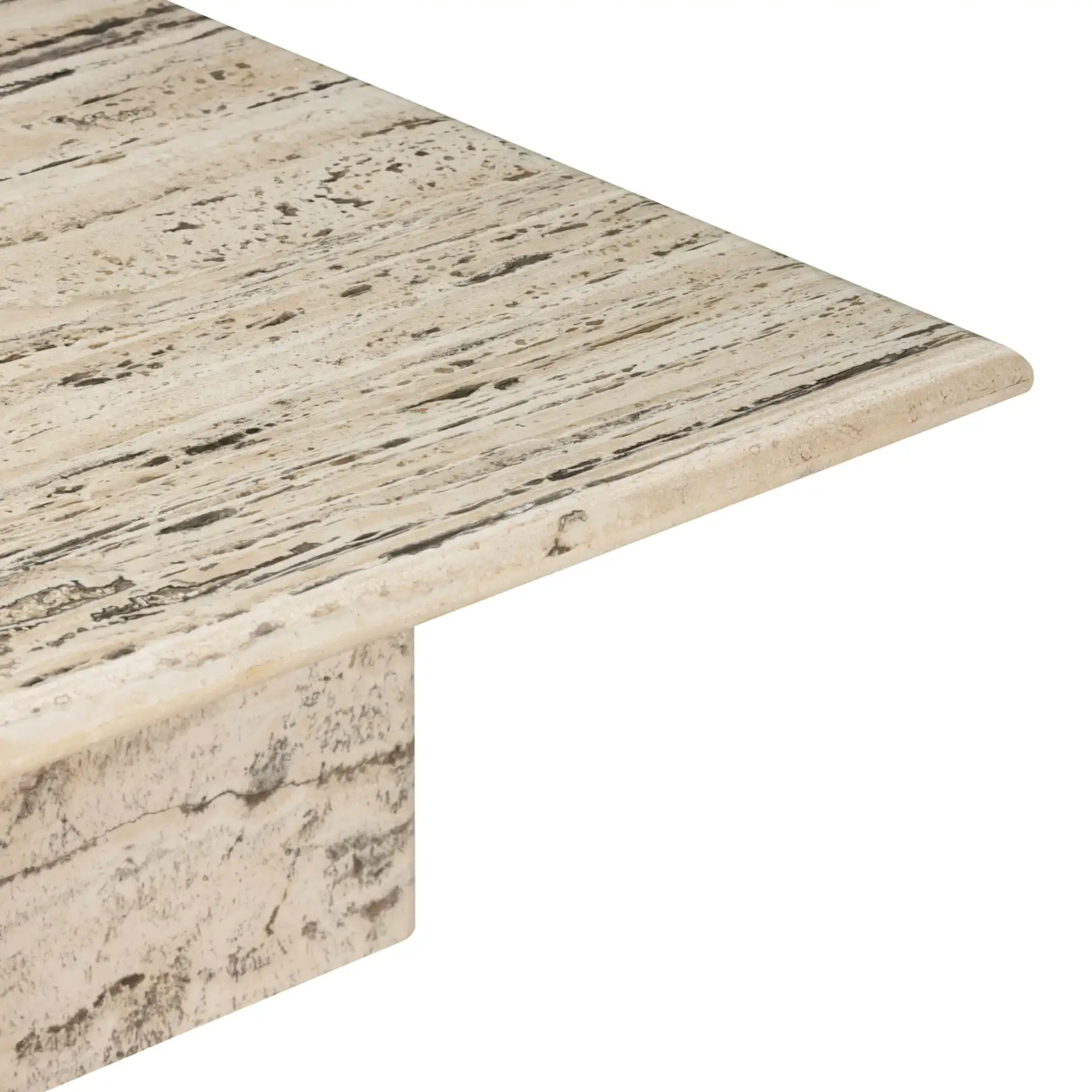 Feliciandra Trav Coffee Table in Travertine in a styled room